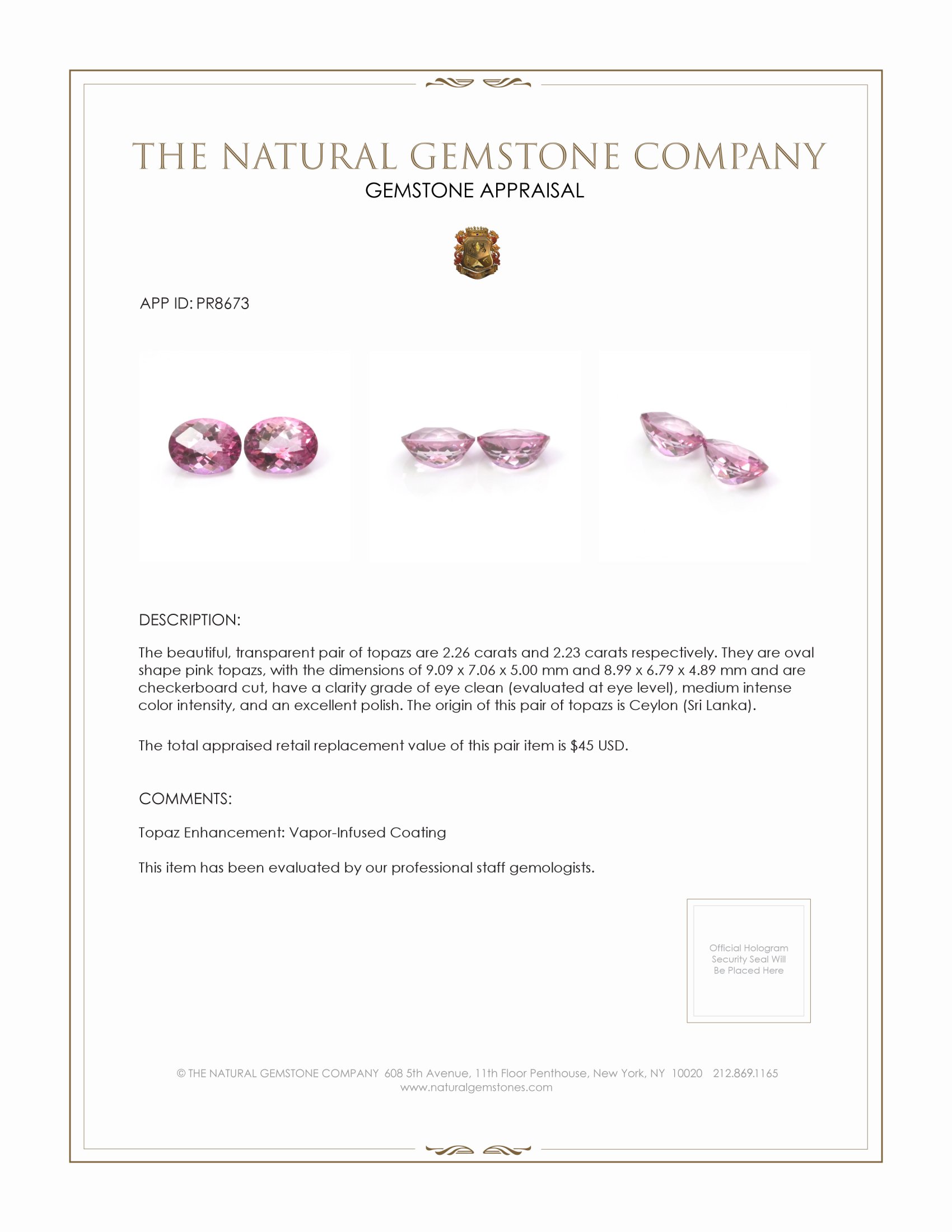 4.49 Ct.Tw. Topaz Pair from Ceylon (Sri Lanka)