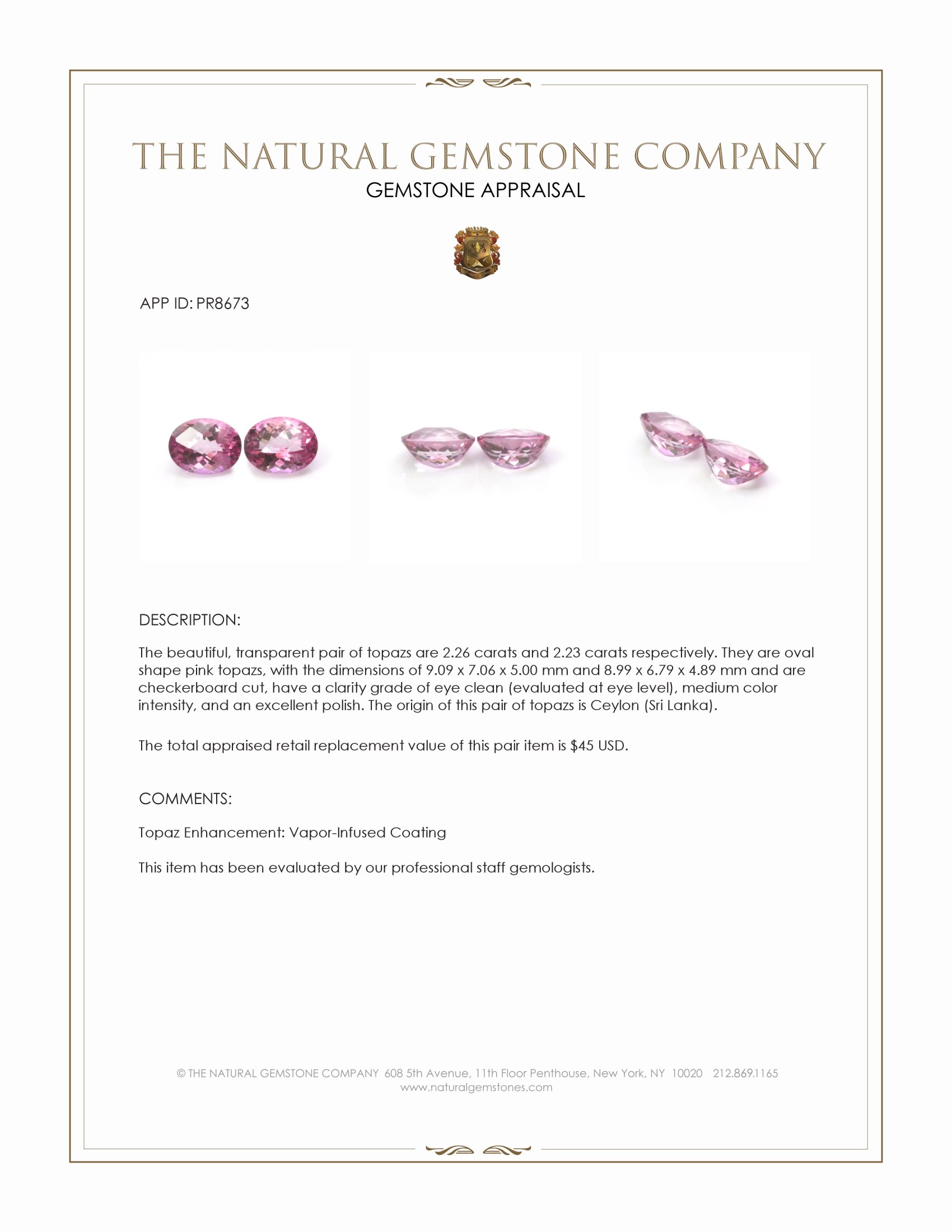 4.49 Ct.Tw. Topaz Pair from Ceylon (Sri Lanka)