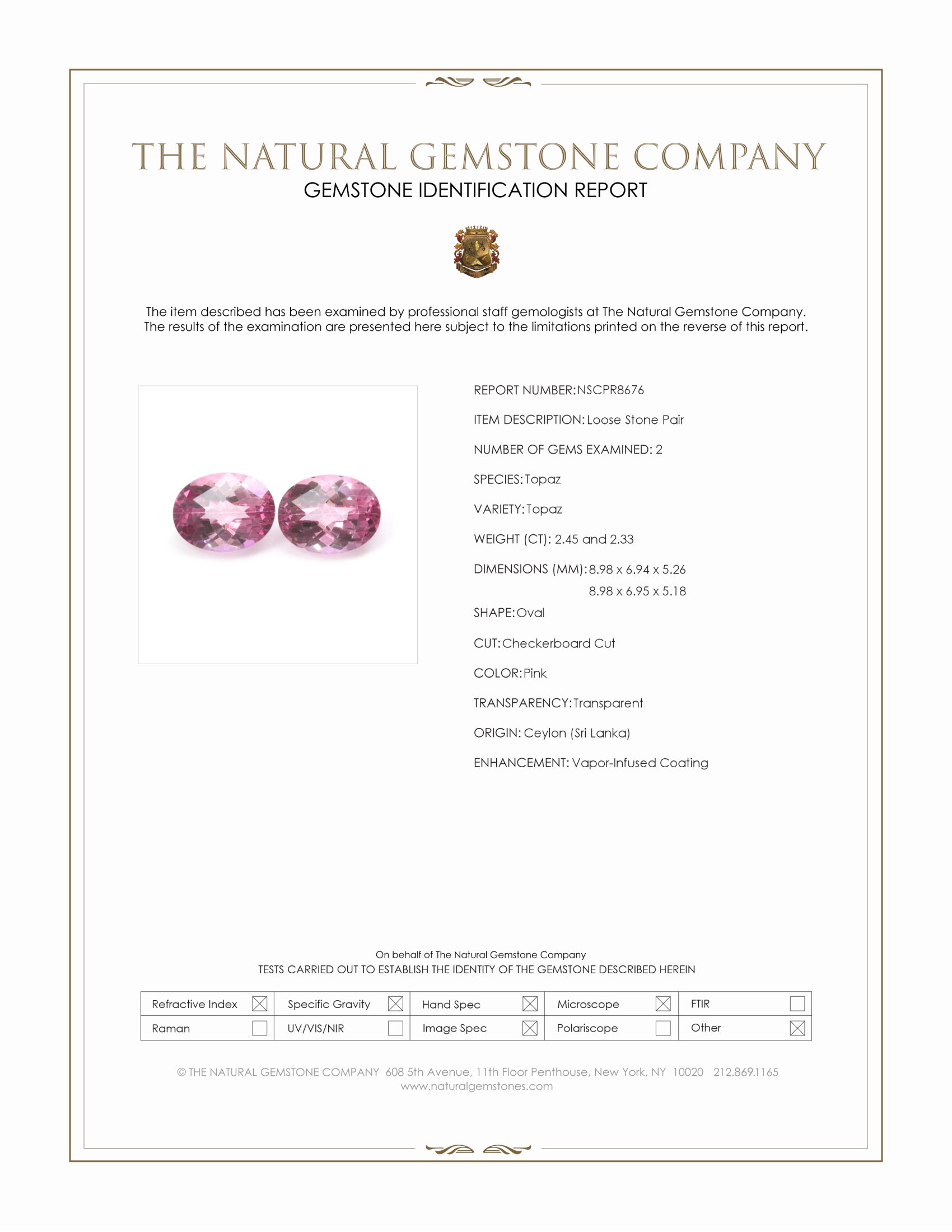 4.78 Ct.Tw. Pink Topaz Pair from Ceylon (Sri Lanka)