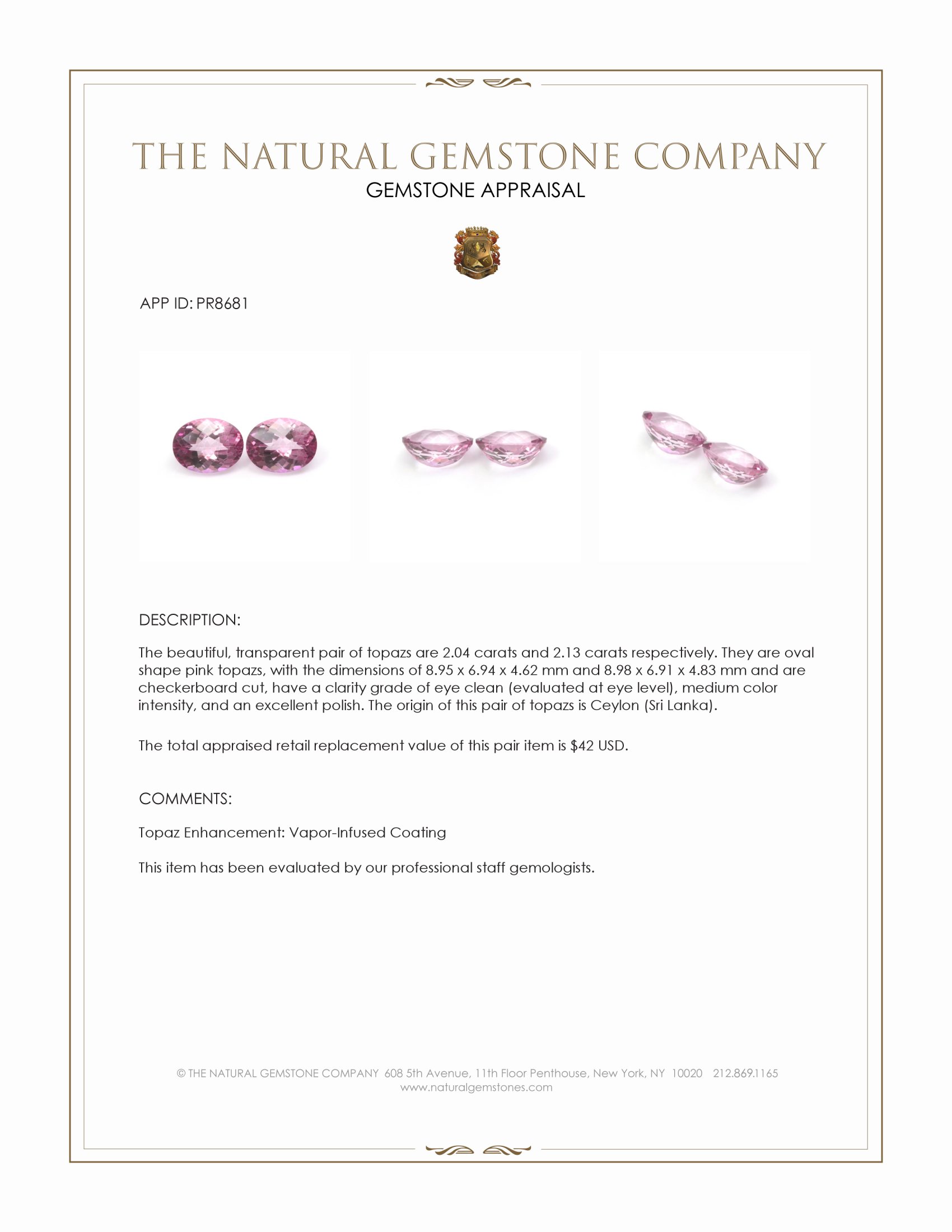 4.17 Ct.Tw. Pink Topaz Pair from Ceylon (Sri Lanka)