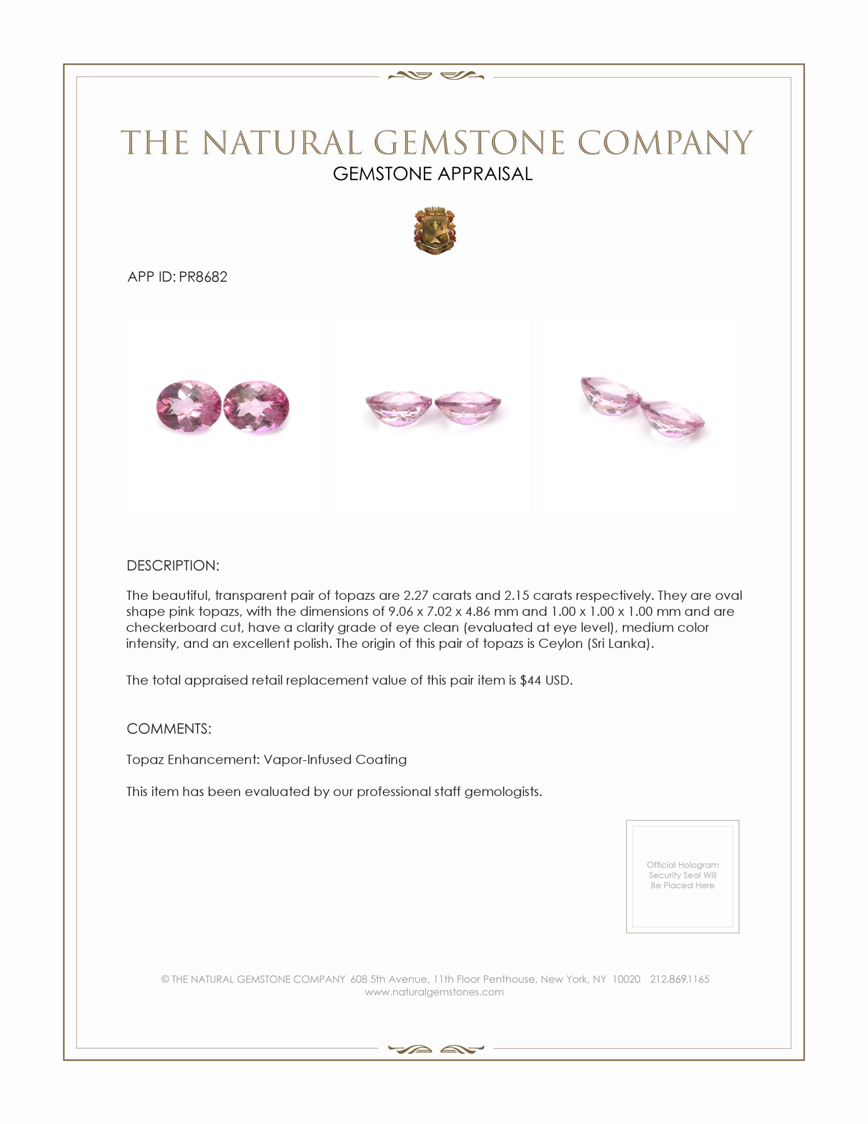 4.42 Ct.Tw. Pink Topaz Pair from Ceylon (Sri Lanka)