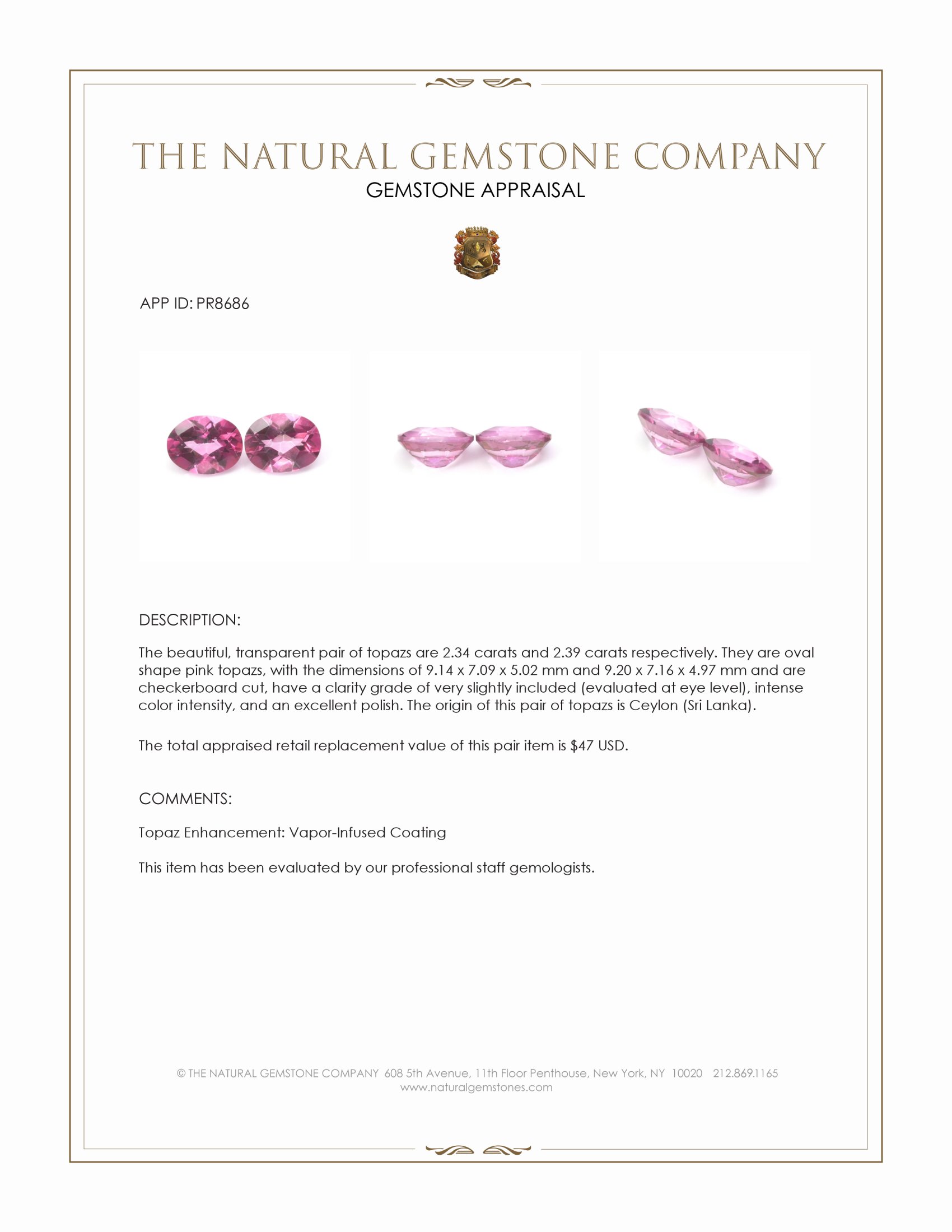 4.73 Ct.Tw. Pink Topaz Pair from Ceylon (Sri Lanka)