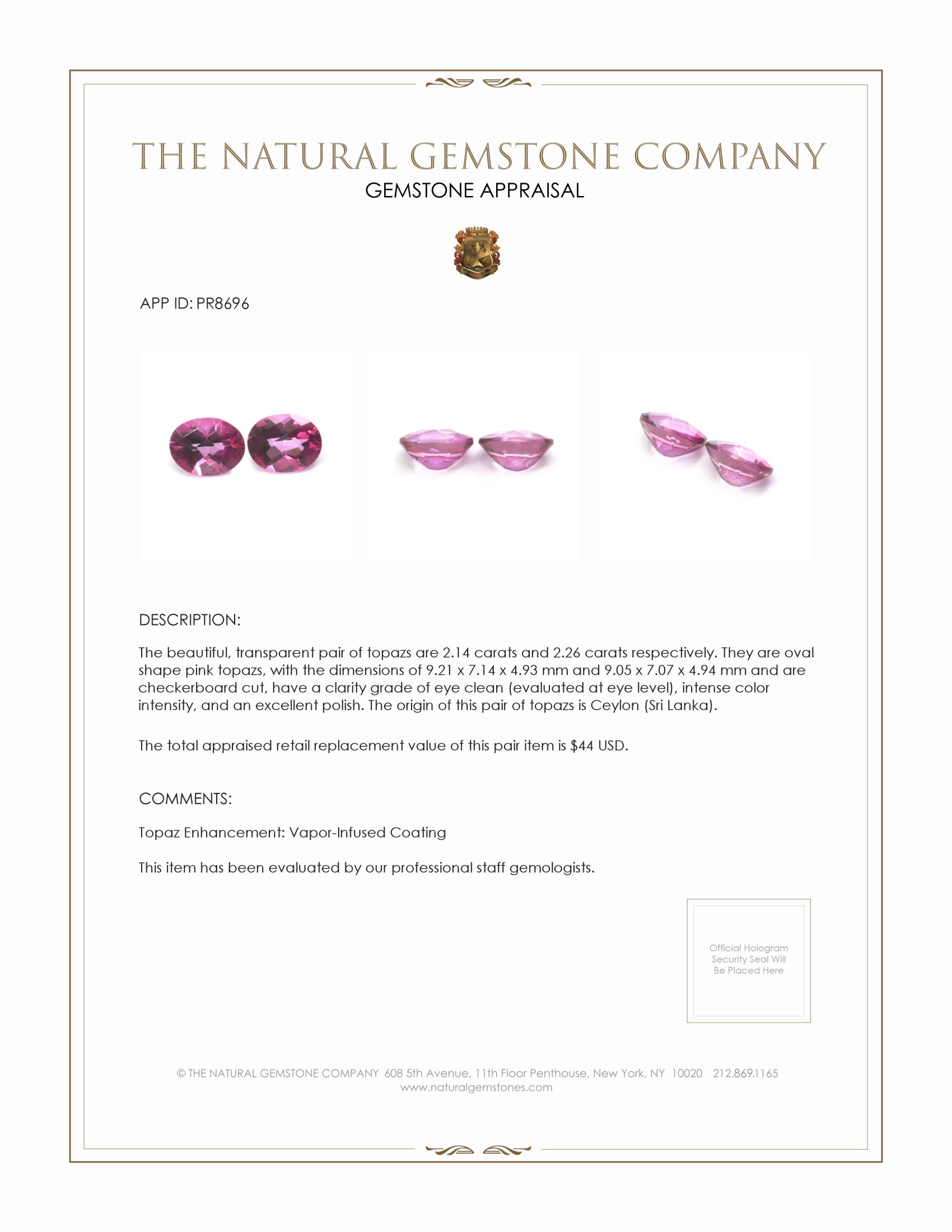 4.40 Ct.Tw. Pink Topaz Pair from Ceylon (Sri Lanka)