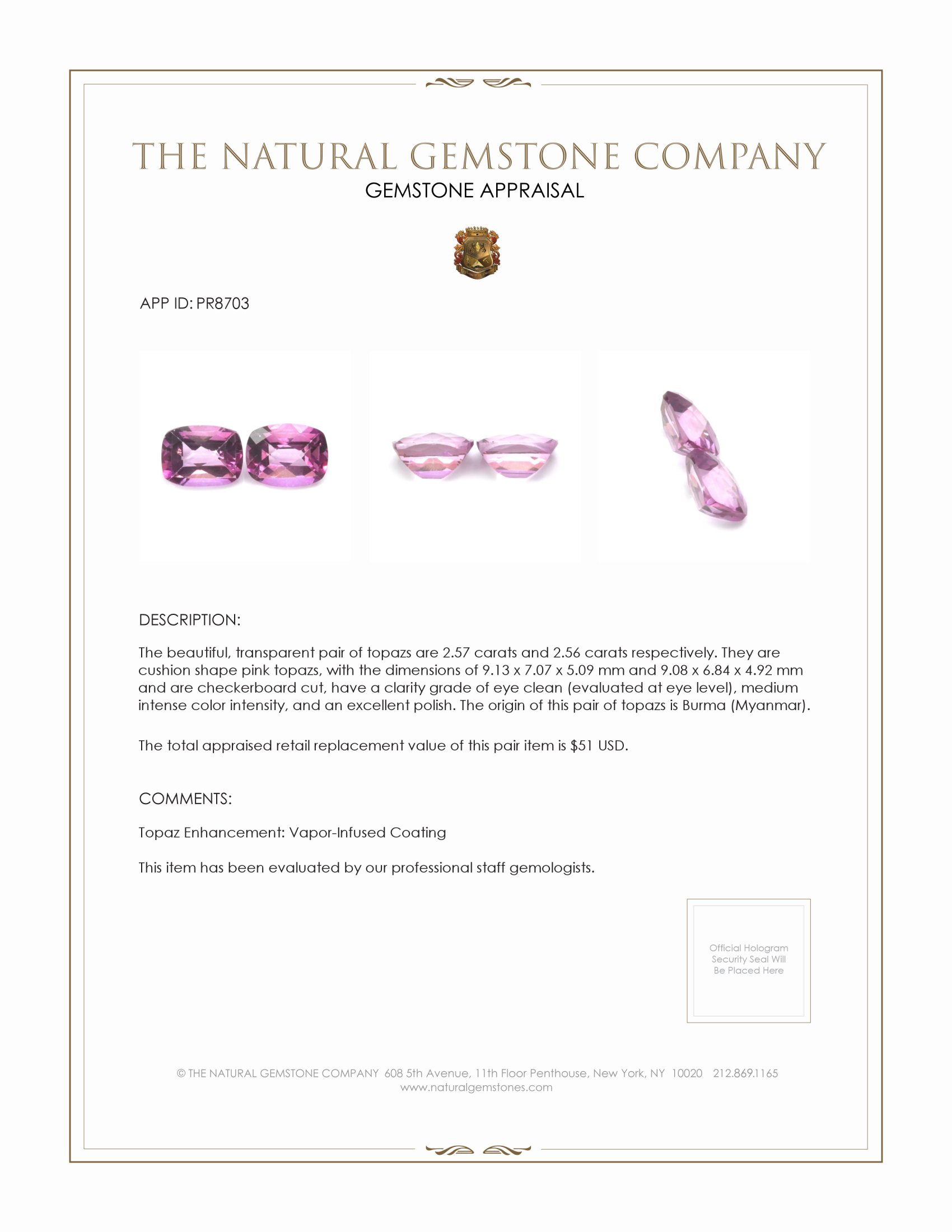 5.13 Ct.Tw. Pink Topaz Pair from Burma (Myanmar)