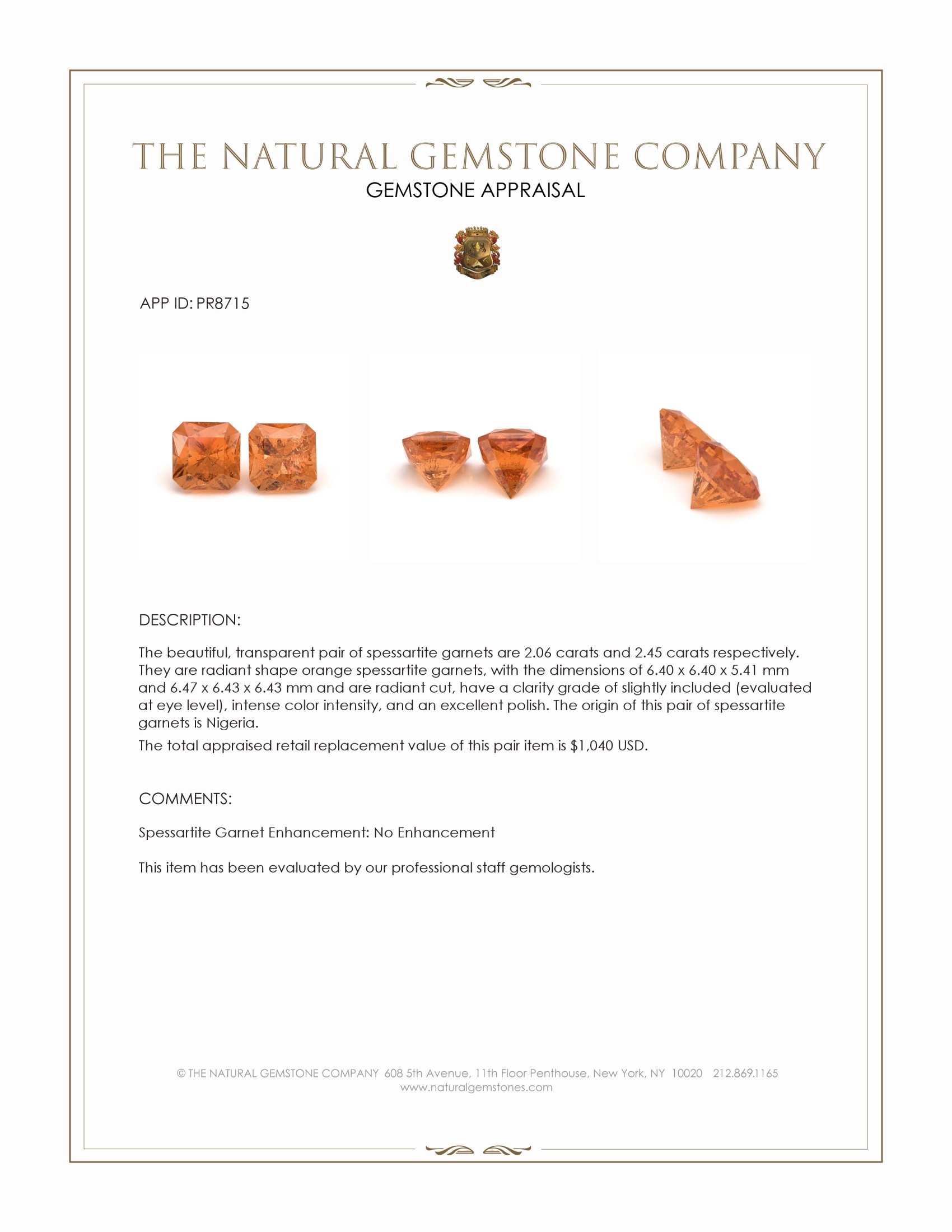 4.51 Ct.Tw. Orange Spessartite Garnet Pair from Nigeria