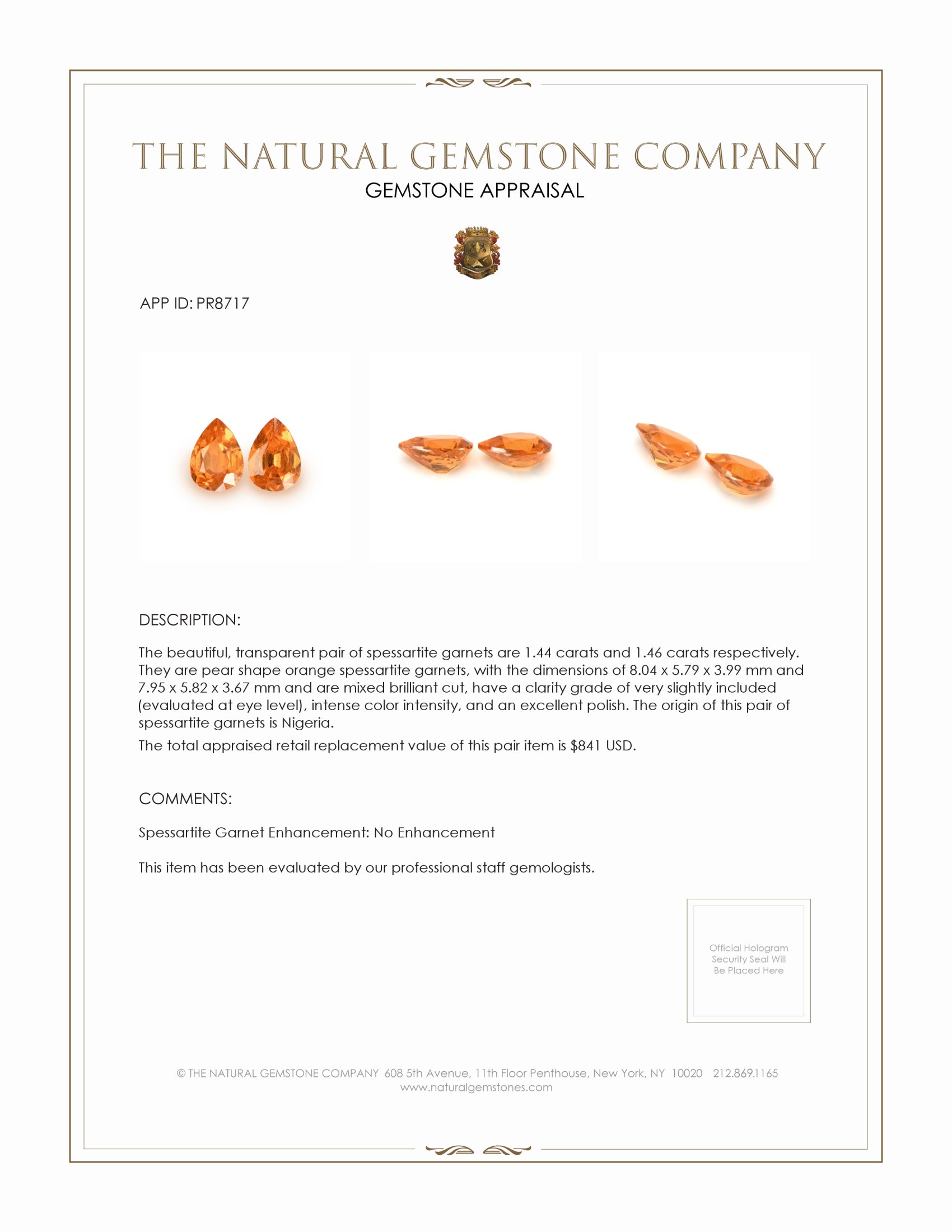 2.90 Ct.Tw. Spessartite Garnet Pair from Nigeria