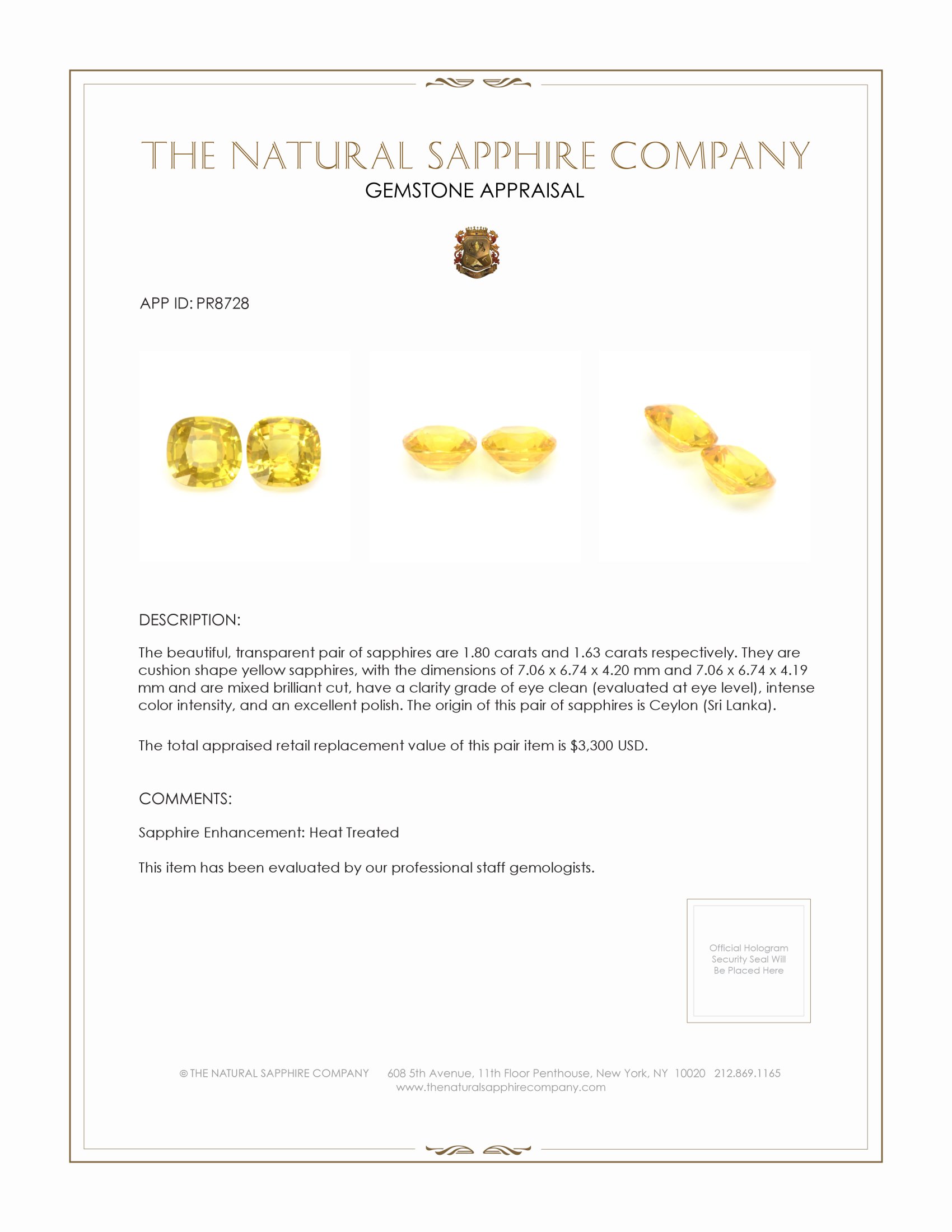 3.43 Ct.Tw. Yellow Sapphire Pair from Ceylon (Sri Lanka)