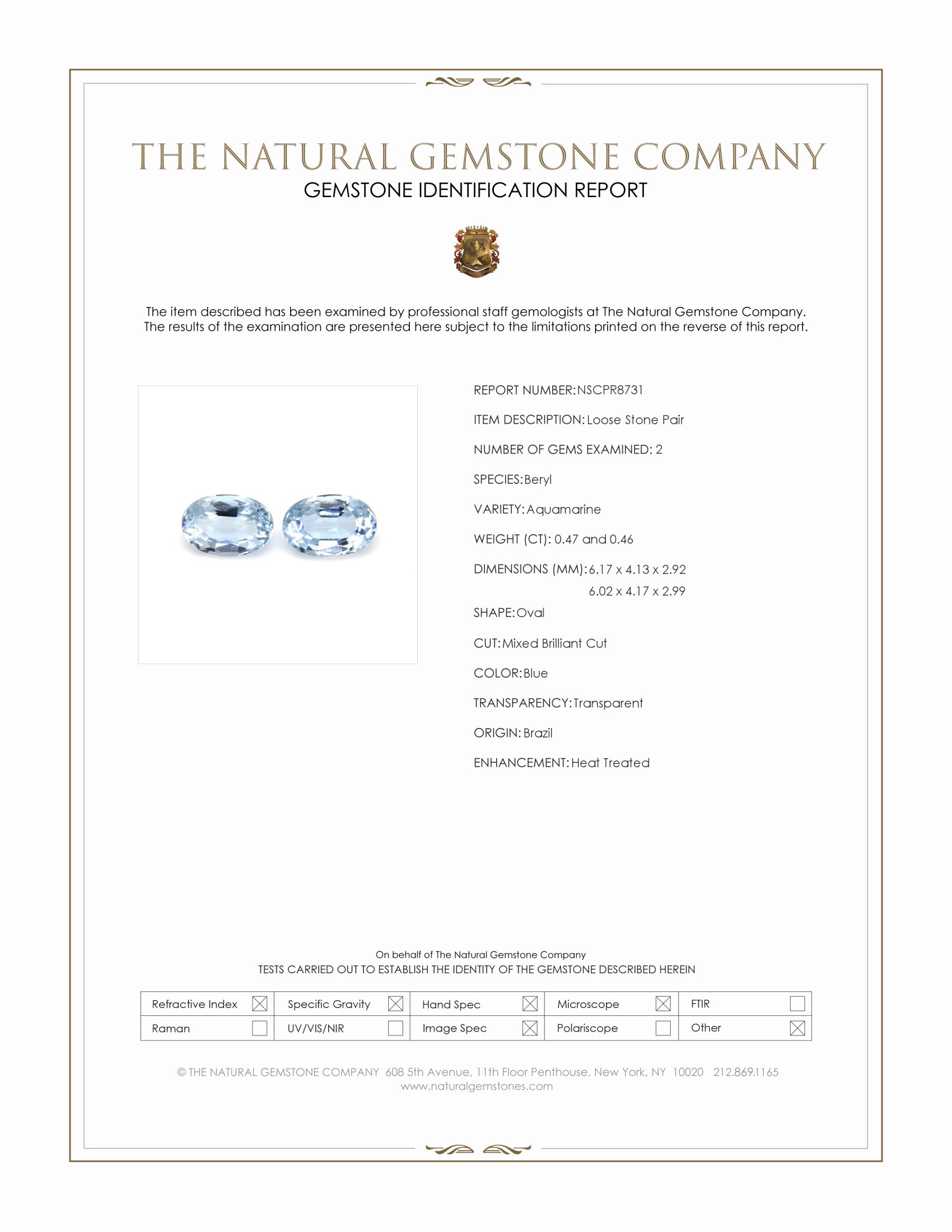 0.93 Ct.Tw. Blue Aquamarine Pair from Brazil