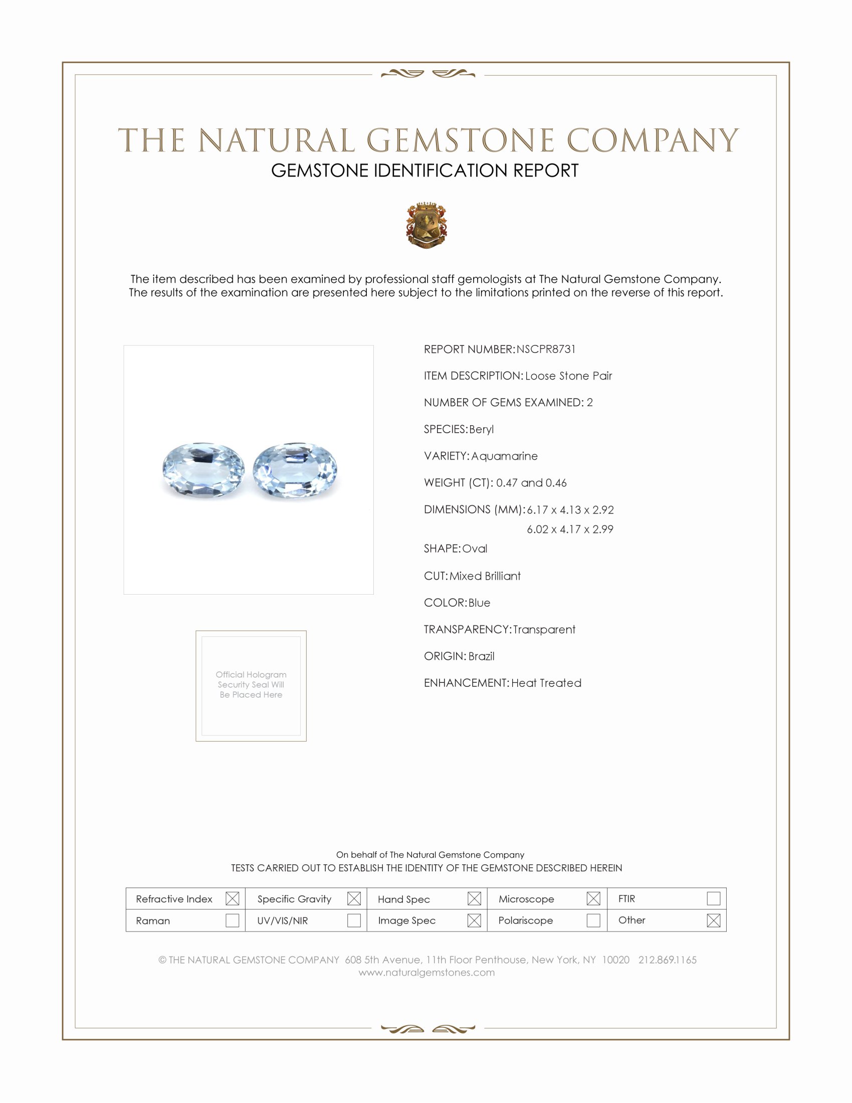 0.93 Ct.Tw. Aquamarine Pair from Brazil