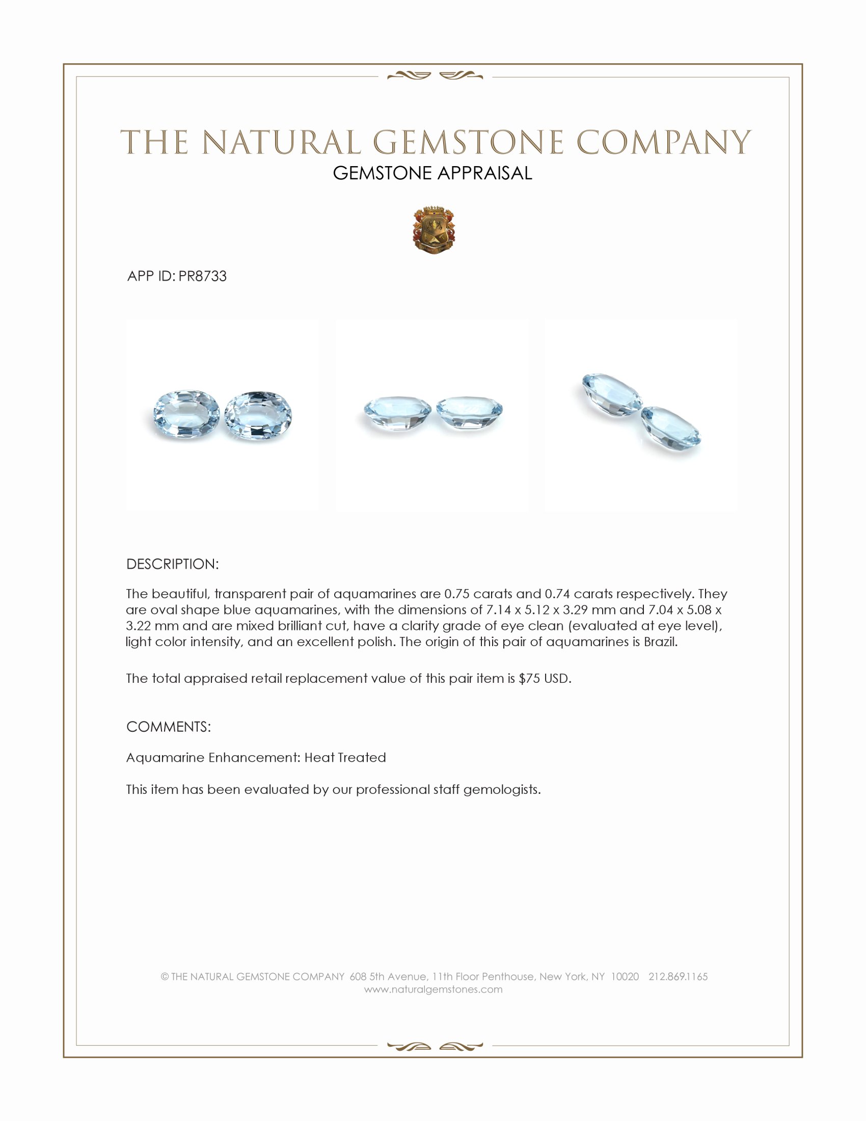 1.49 Ct.Tw. Blue Aquamarine Pair from Brazil