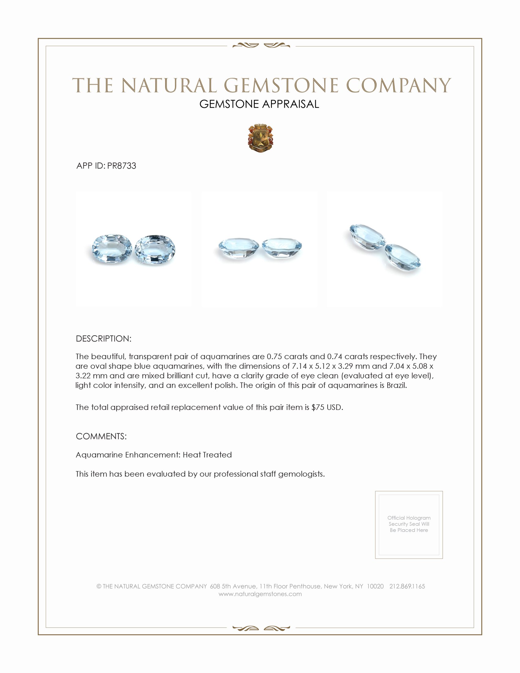 1.49 Ct.Tw. Aquamarine Pair from Brazil