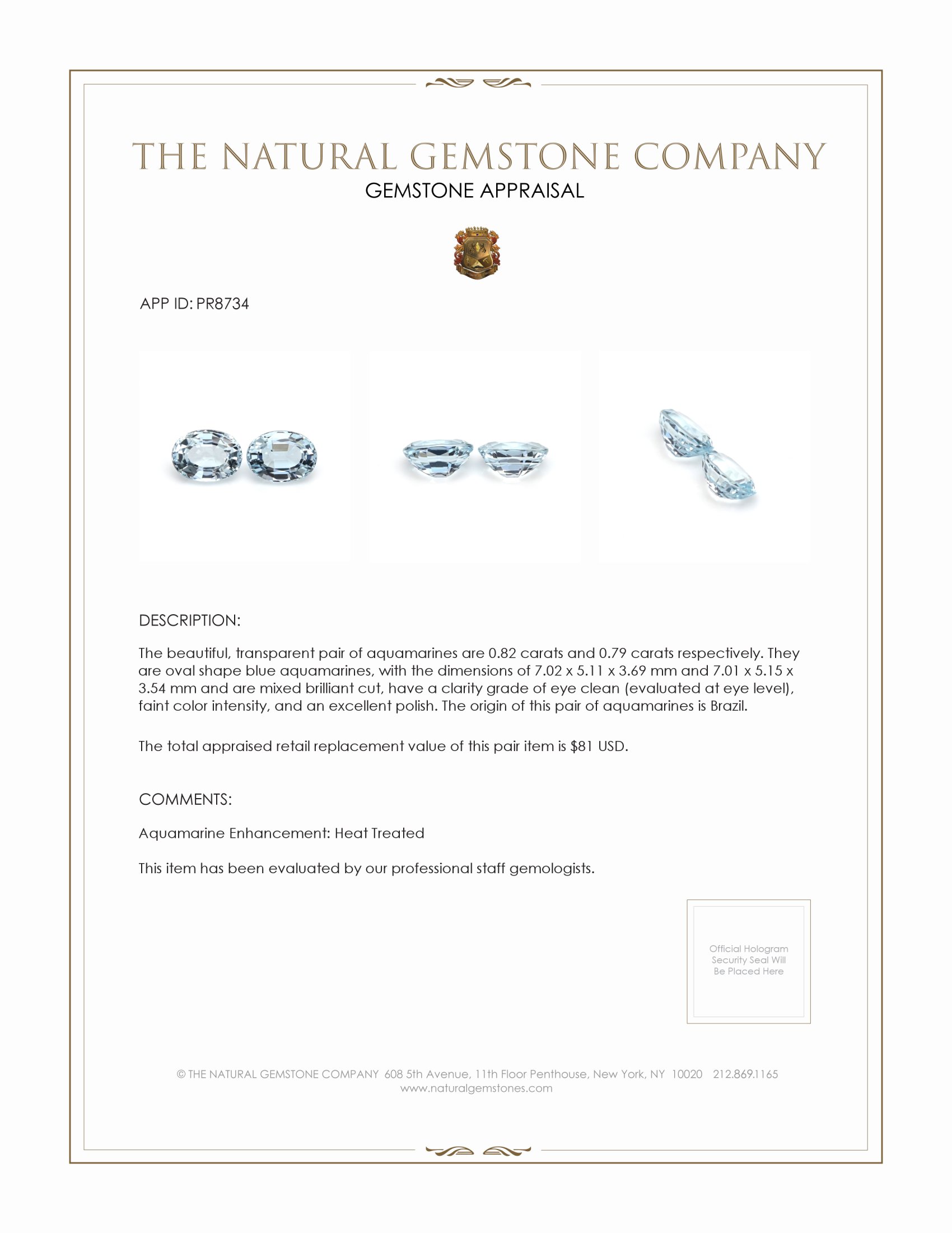 1.61 Ct.Tw. Aquamarine Pair from Brazil