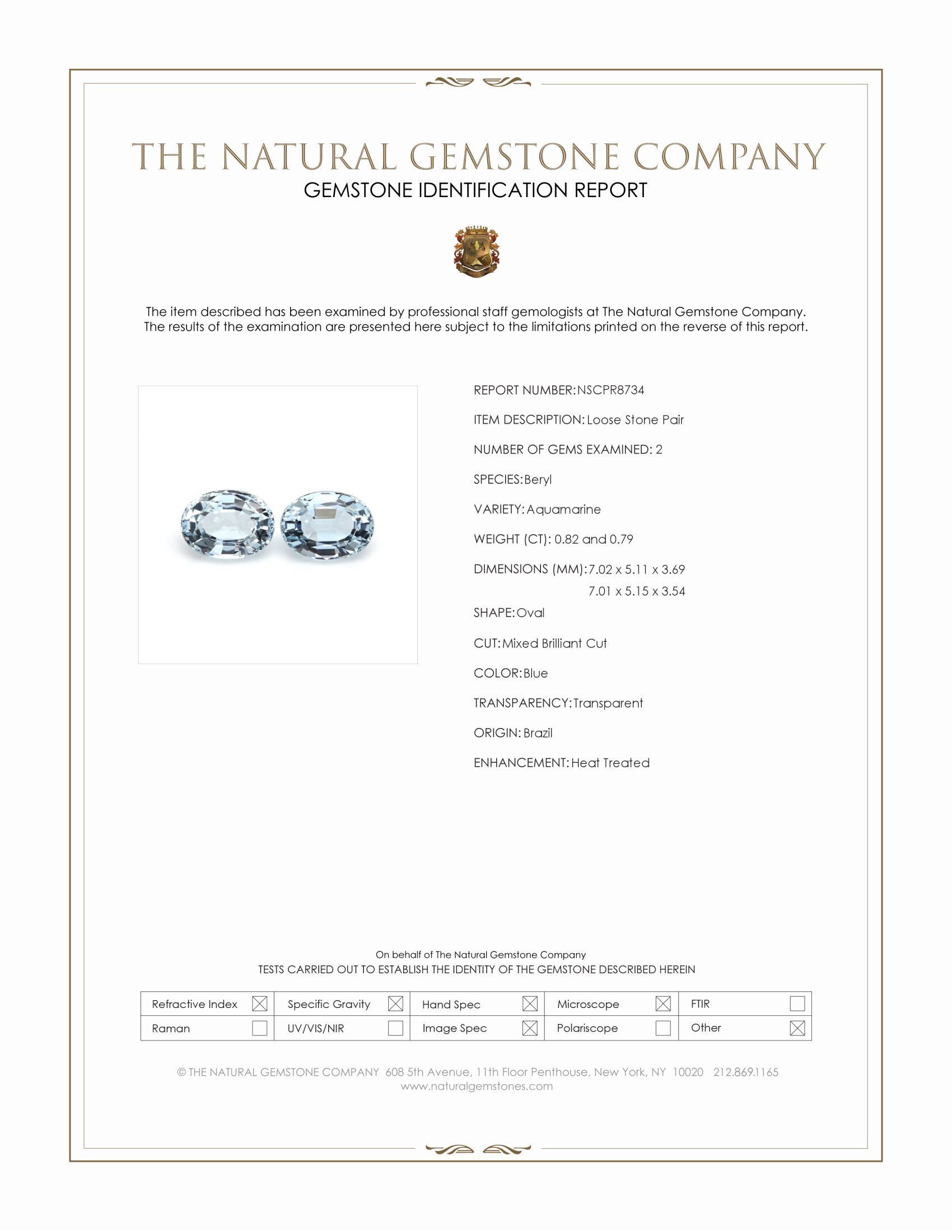 1.61 Ct.Tw. Blue Aquamarine Pair from Brazil