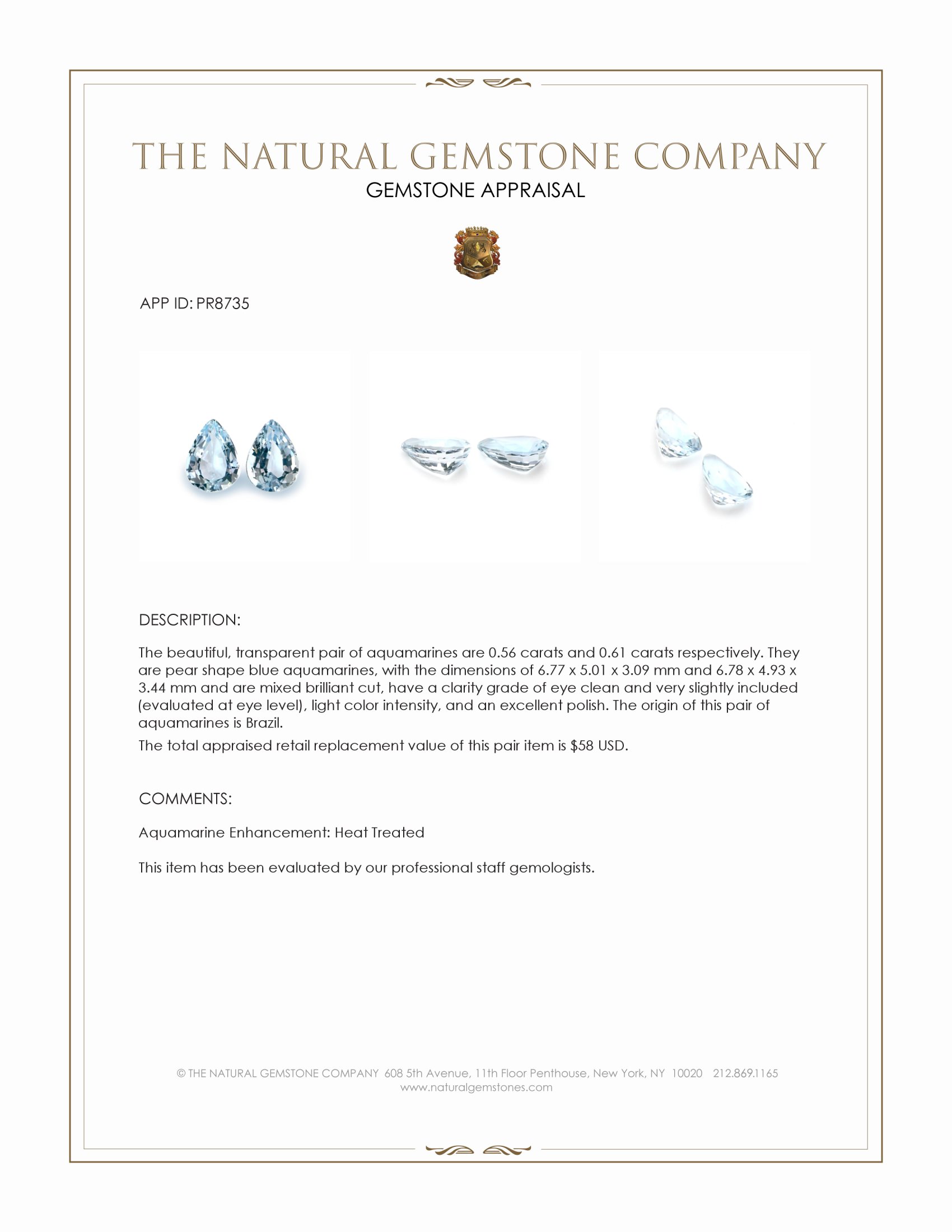 1.17 Ct.Tw. Aquamarine Pair from Brazil