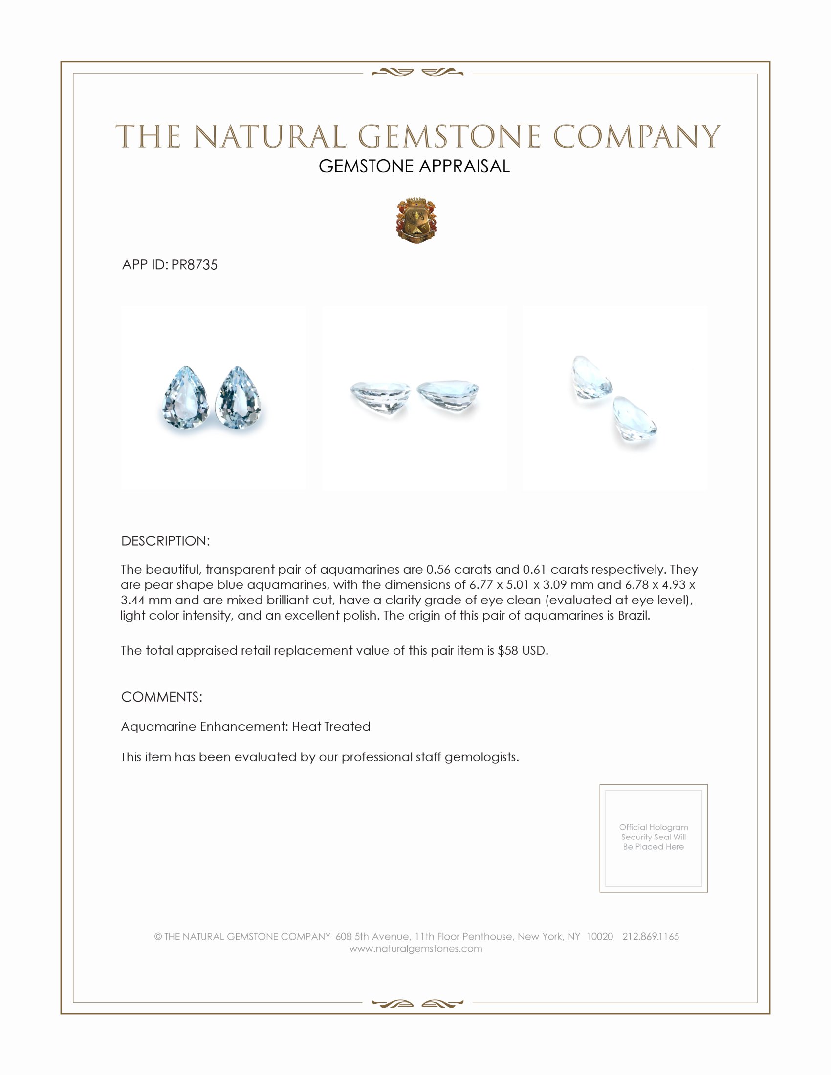 1.17 Ct.Tw. Aquamarine Pair from Brazil