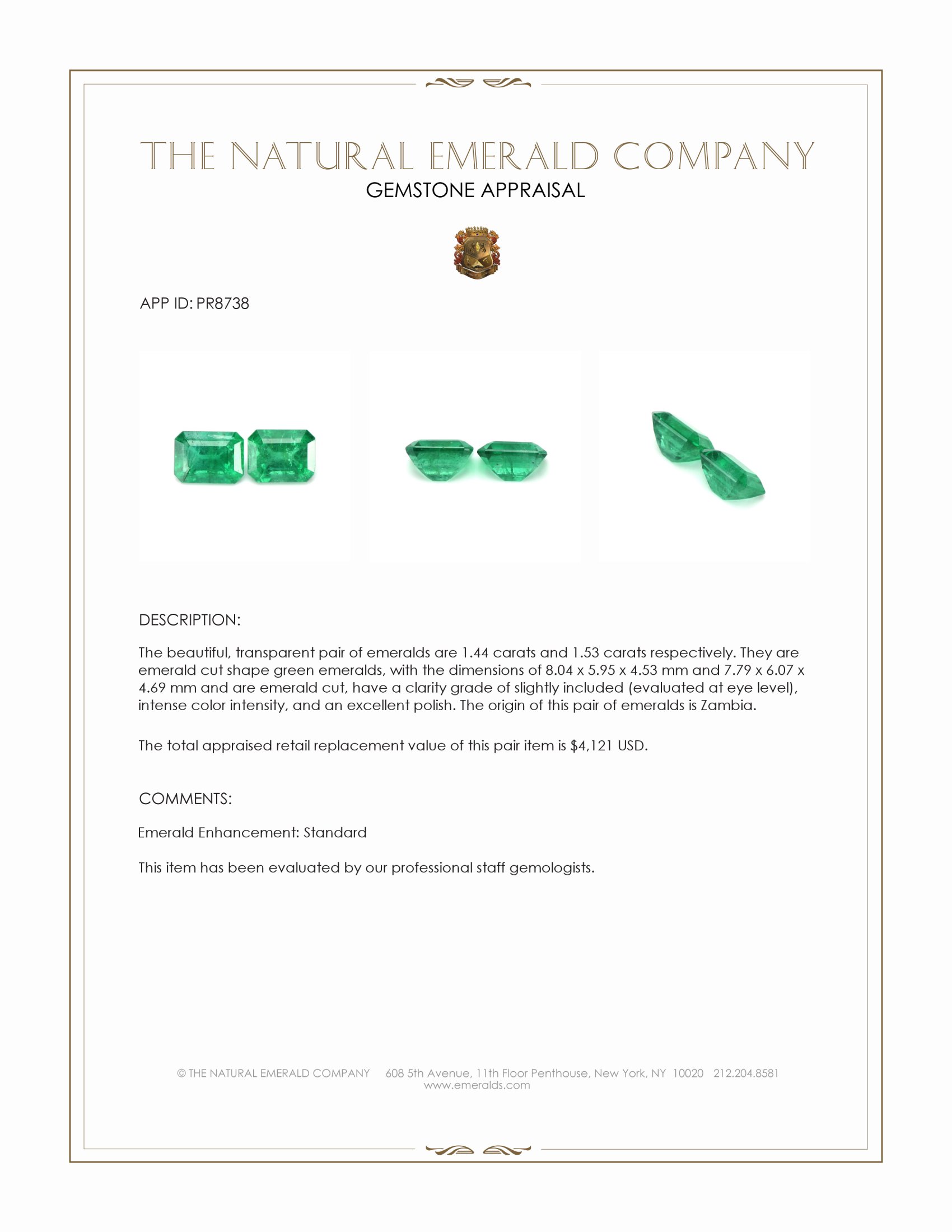 2.97 Ct.Tw. Emerald Pair from Zambia