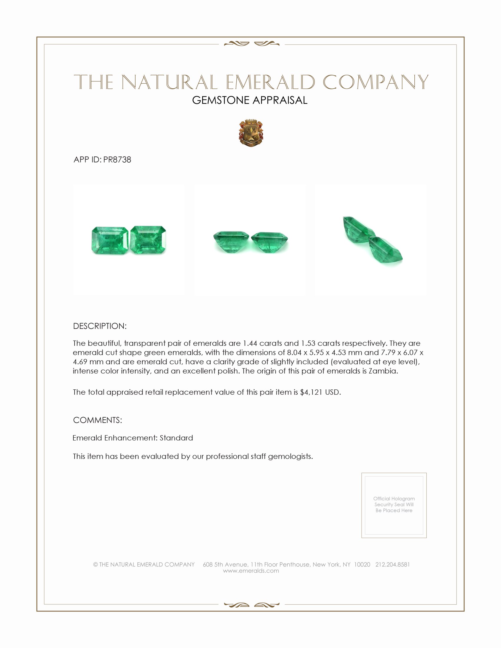 2.97 Ct.Tw. Emerald Pair from Zambia