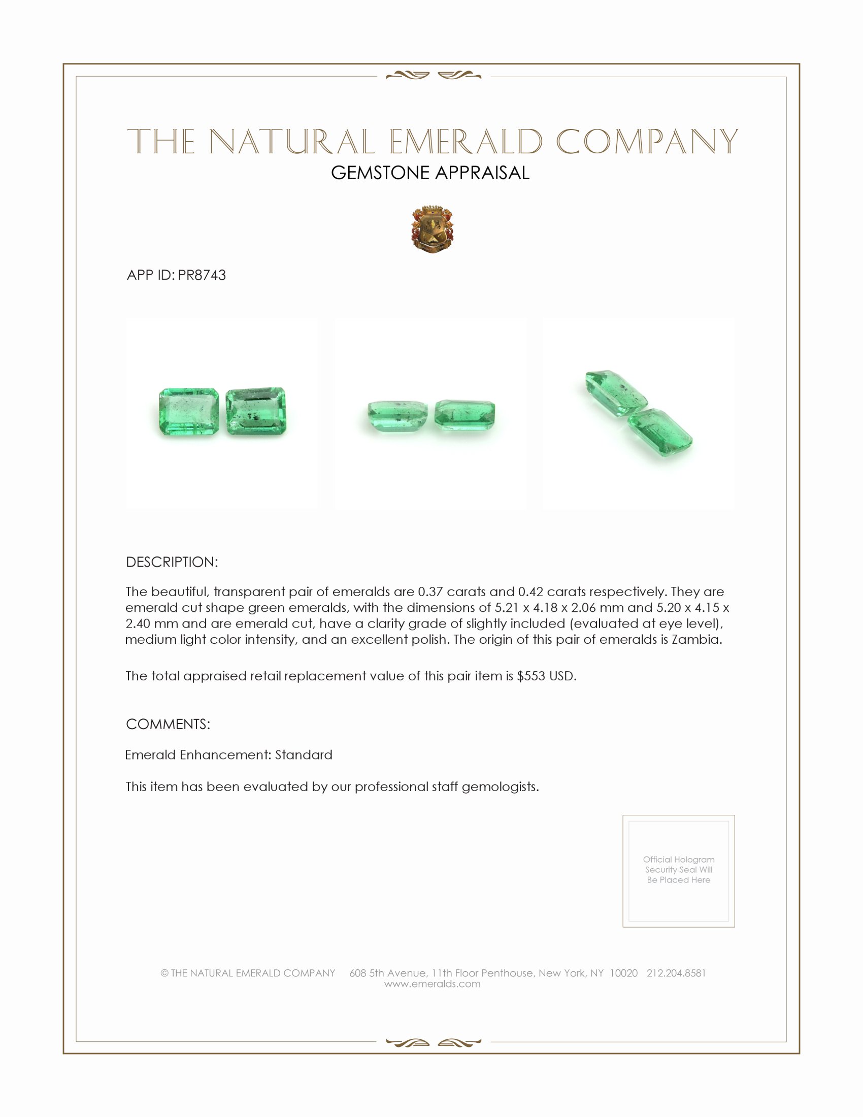 0.79 Ct.Tw. Emerald Pair from Zambia