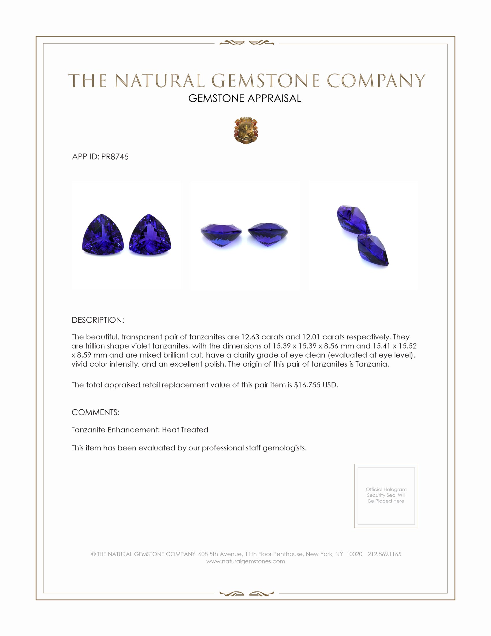 24.64 Ct.Tw. Tanzanite Pair from Tanzania
