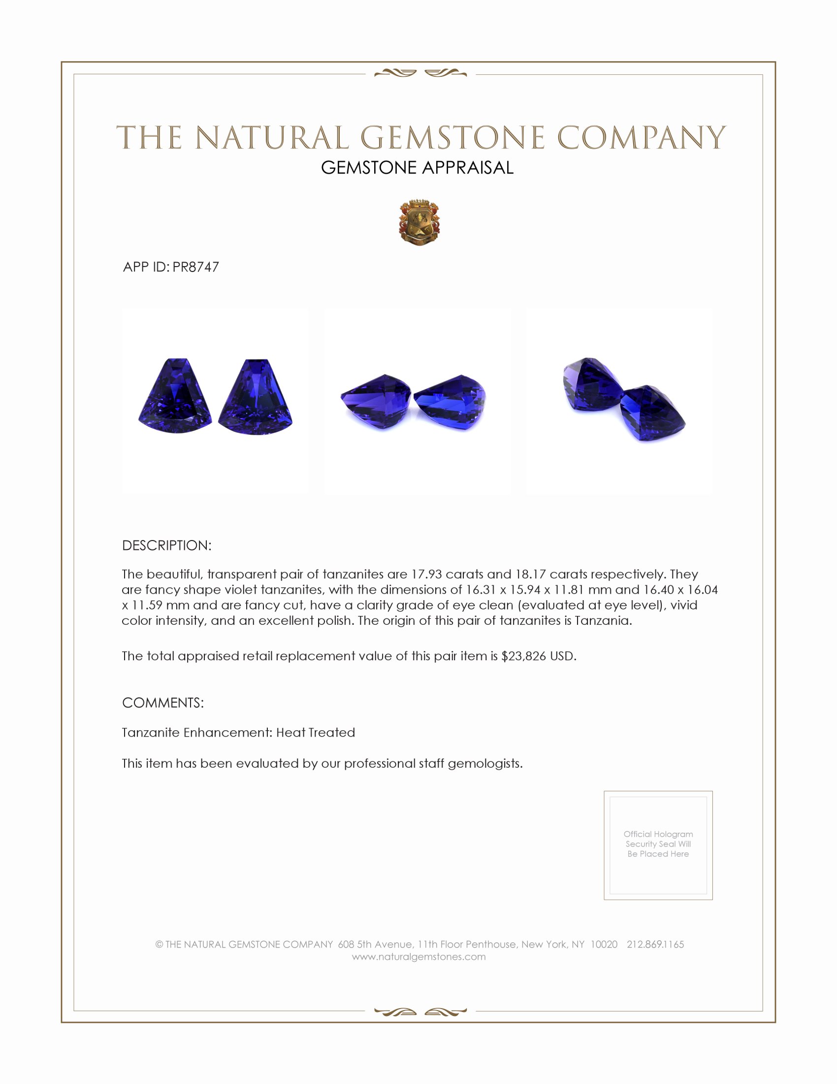 36.10 Ct.Tw. Tanzanite Pair from Tanzania