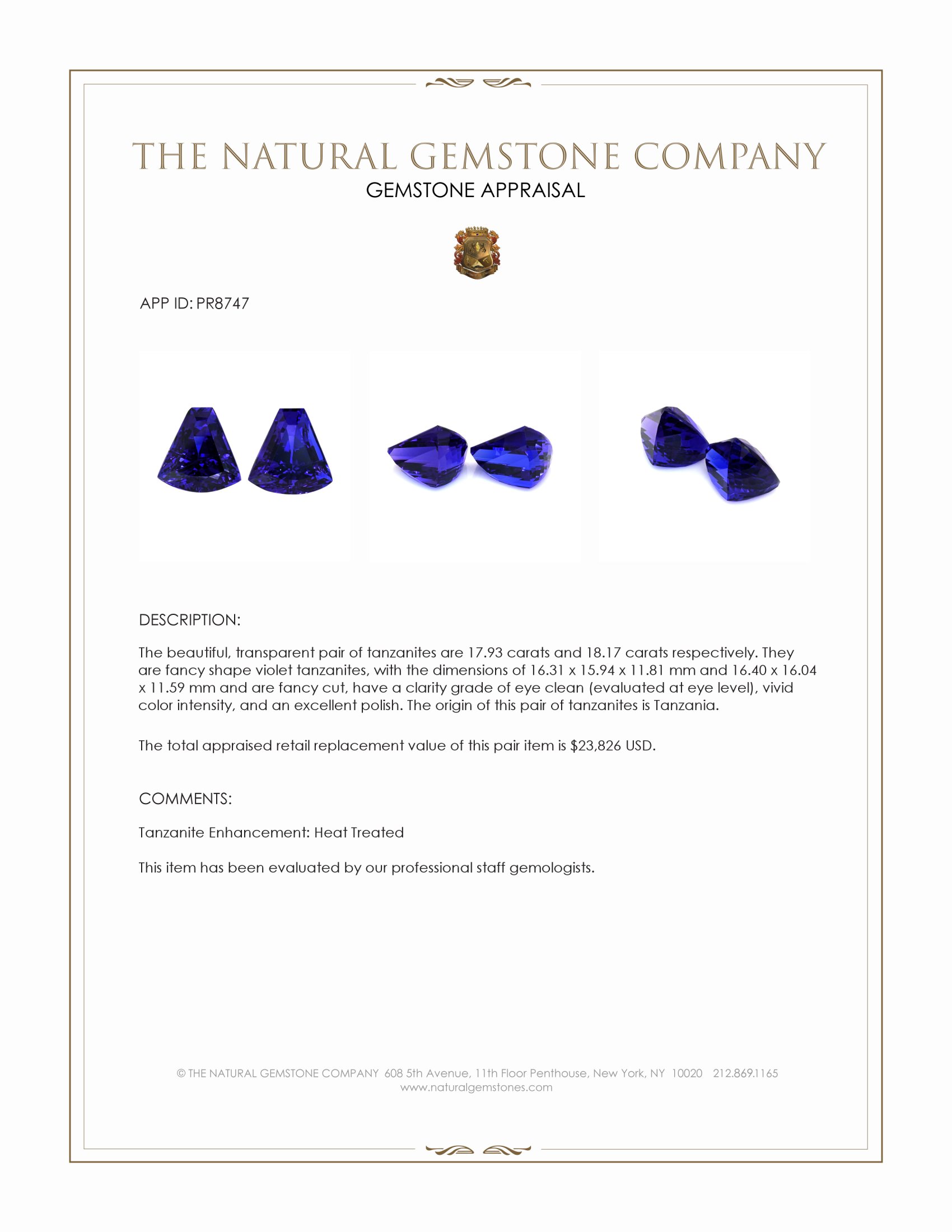 36.10 Ct.Tw. Violet Tanzanite Pair from Tanzania