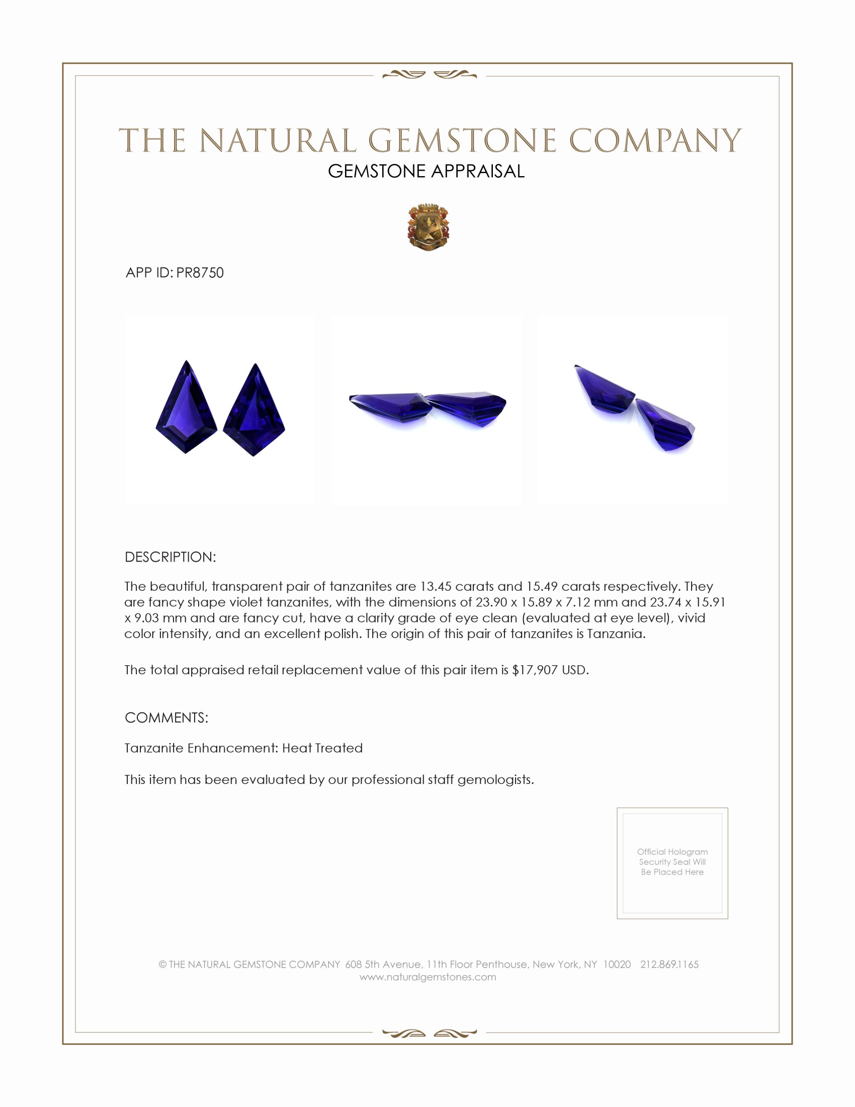 28.94 Ct.Tw. Violet Tanzanite Pair from Tanzania