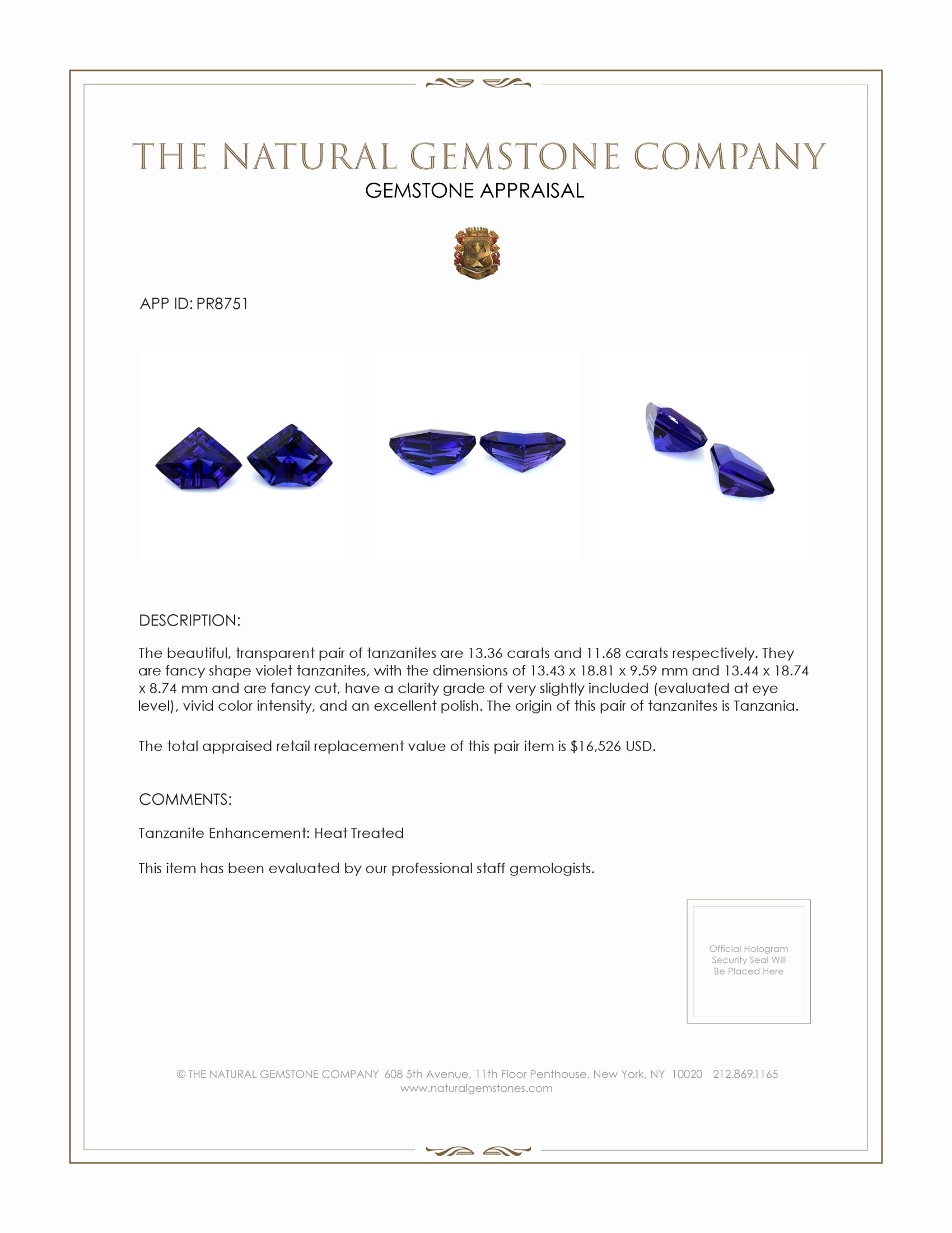 25.04 Ct.Tw. Tanzanite Pair from Tanzania