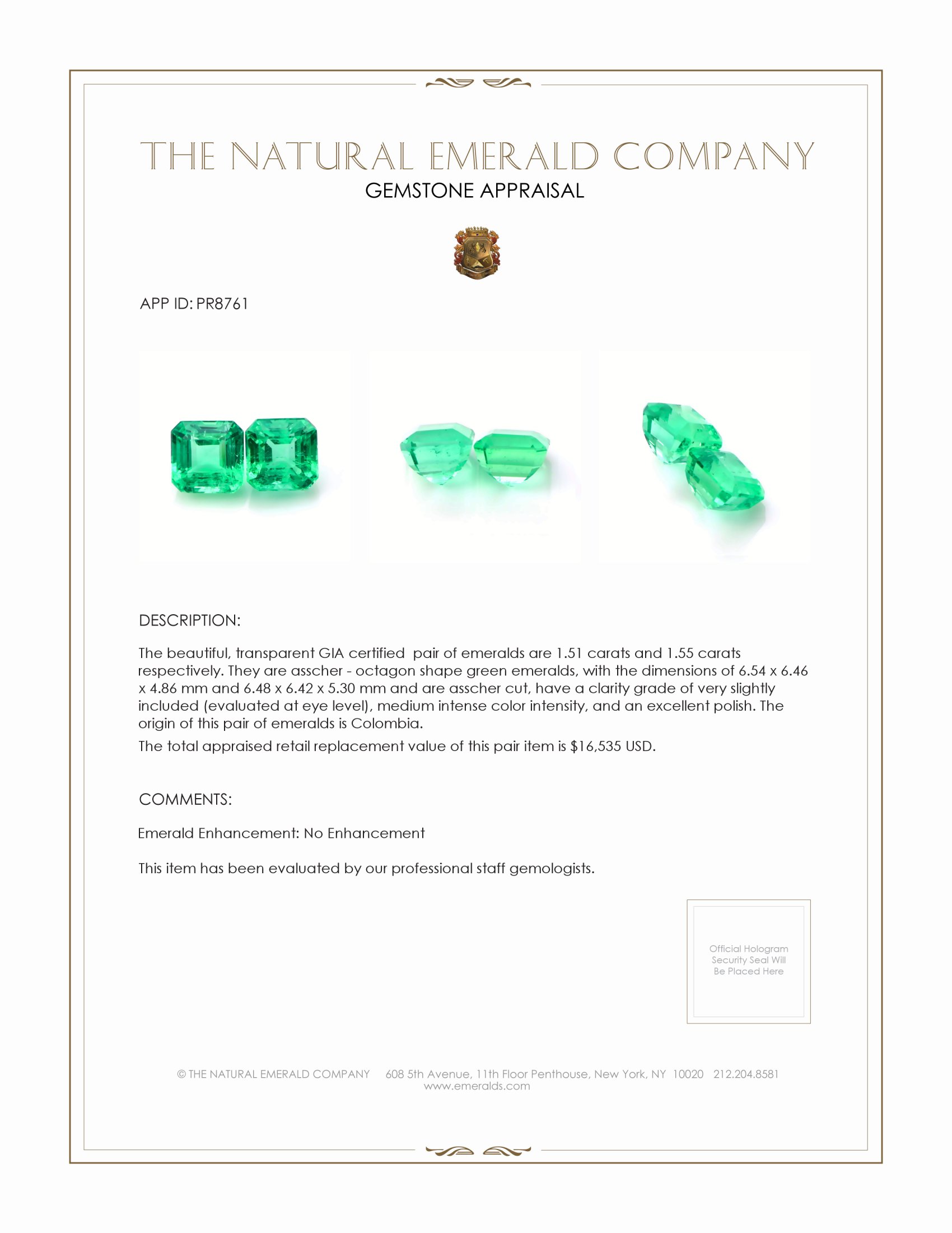 3.06 Ct.Tw. Emerald Pair from Colombia