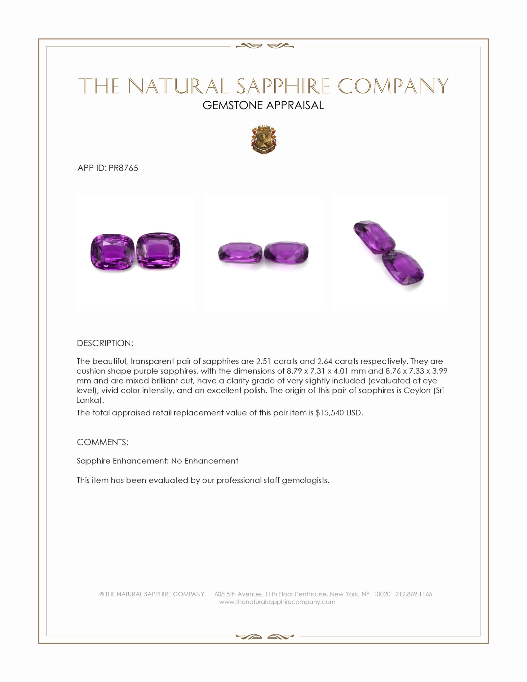 5.15 Ct.Tw. Purple Sapphire Pair from Ceylon (Sri Lanka)