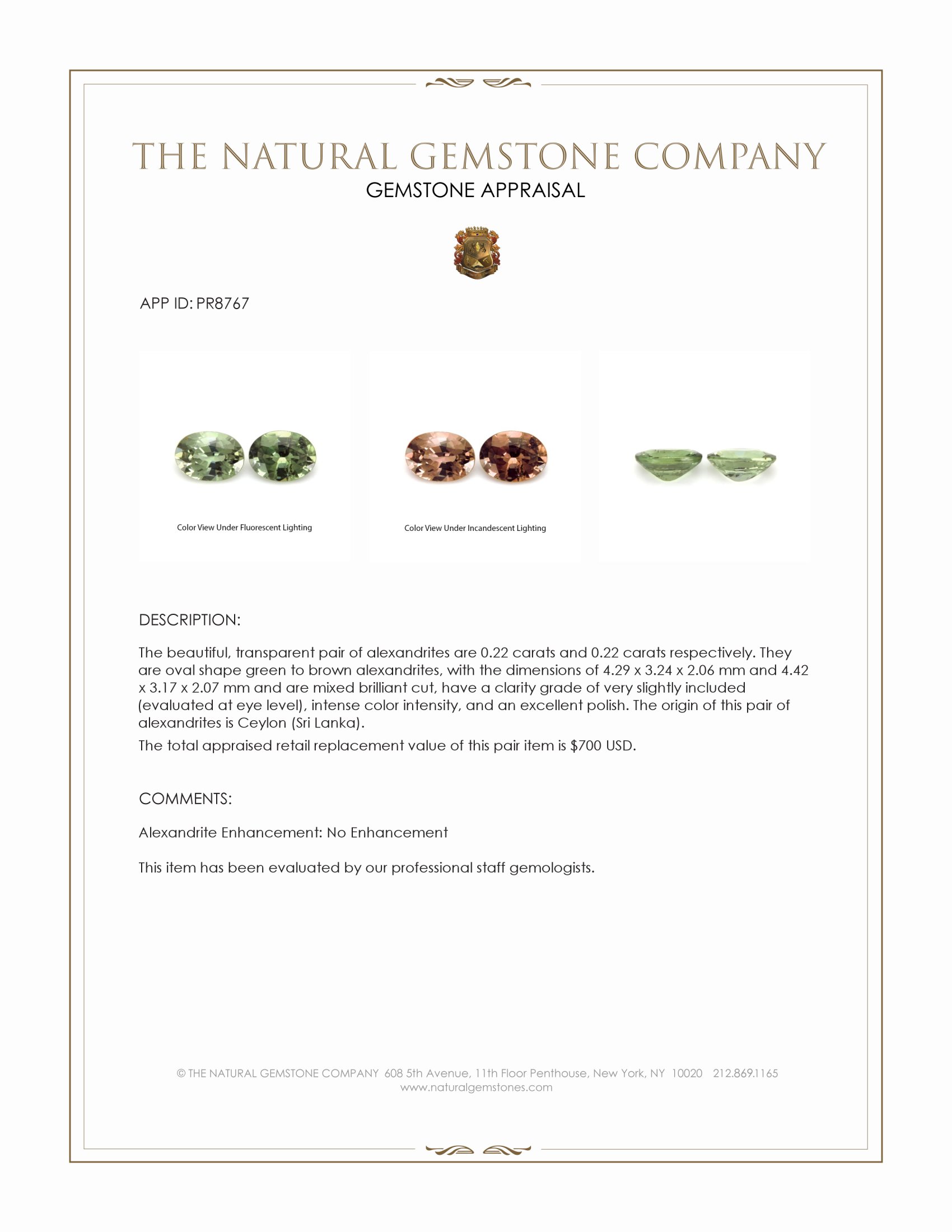 0.44 Ct.Tw. Alexandrite Pair from Ceylon (Sri Lanka)