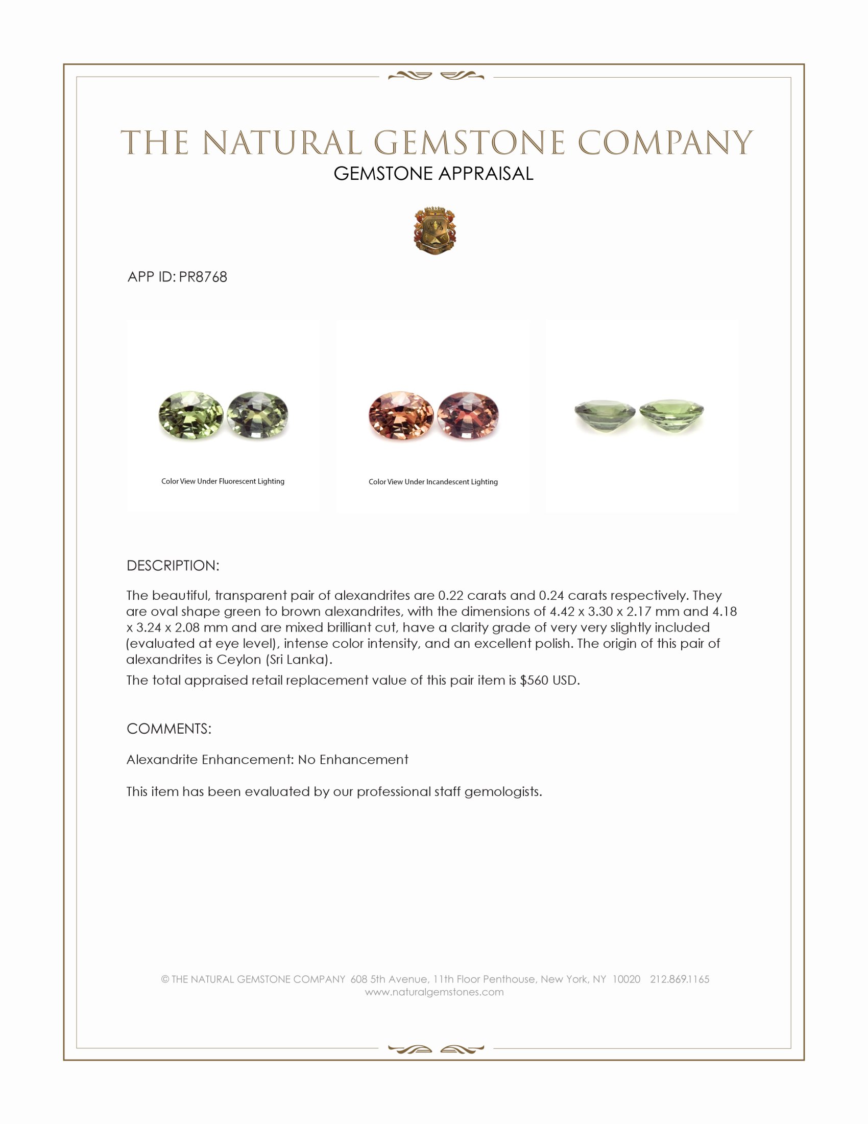 0.46 Ct.Tw. Alexandrite Pair from Ceylon (Sri Lanka)