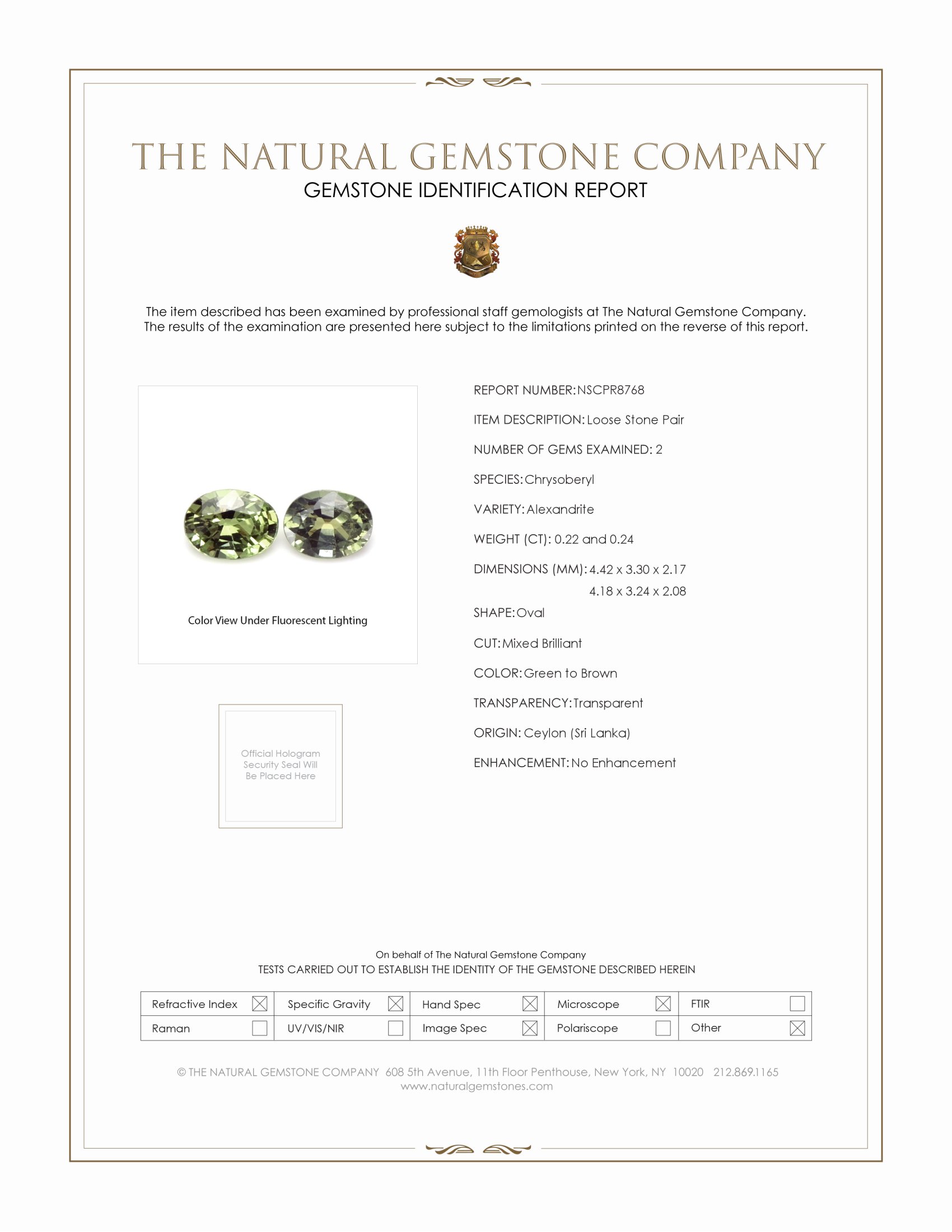 0.46 Ct.Tw. Alexandrite Pair from Ceylon (Sri Lanka)