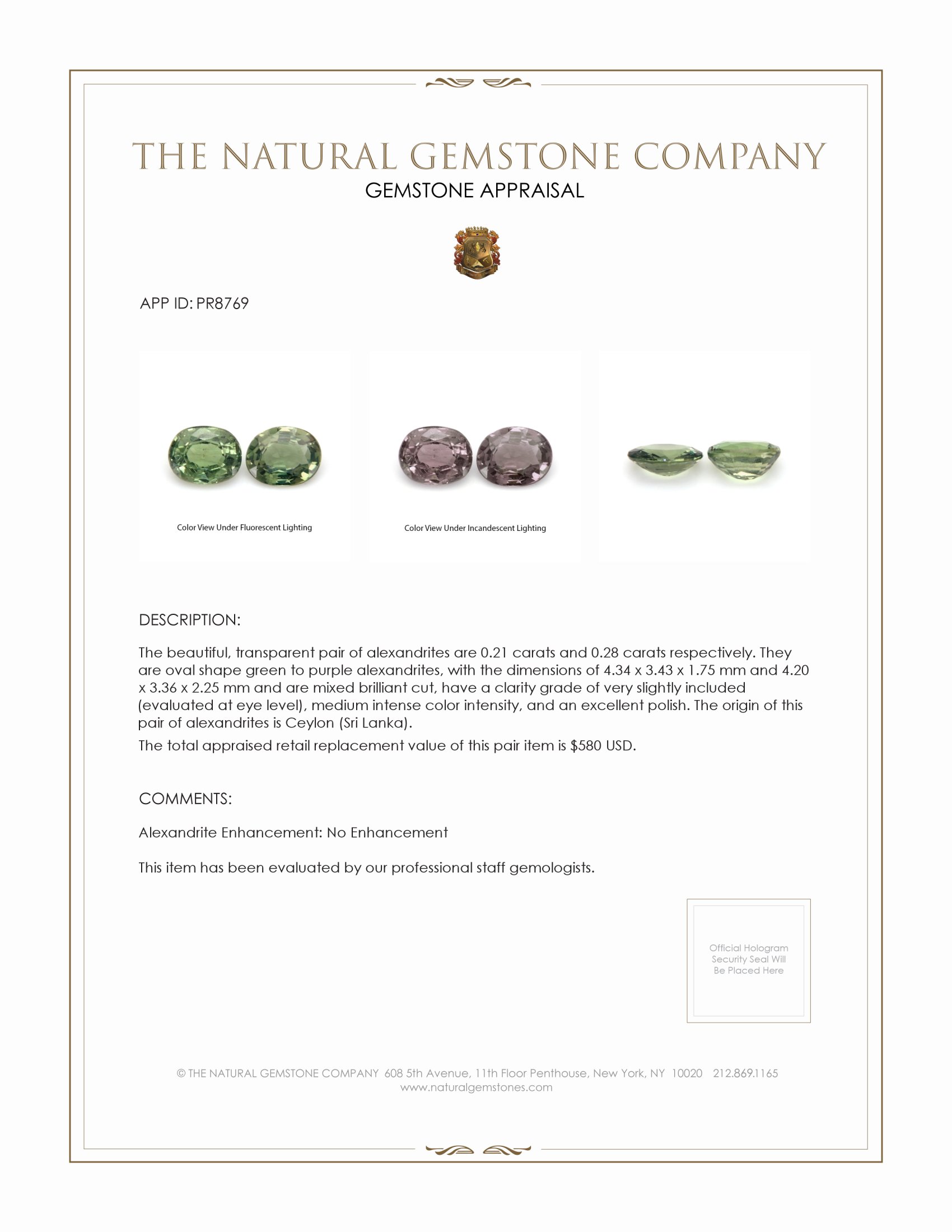 0.49 Ct.Tw. Alexandrite Pair from Ceylon (Sri Lanka)