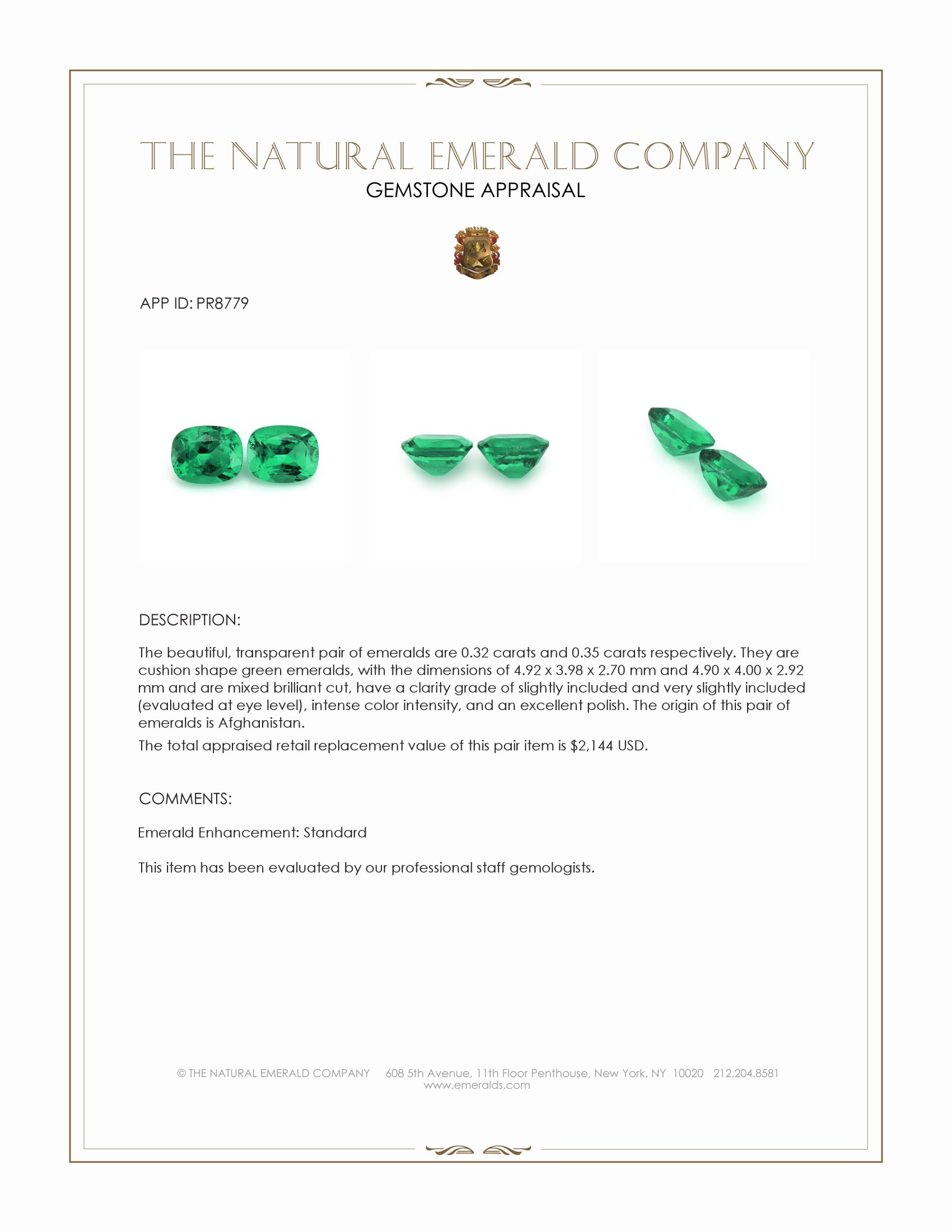 0.67 Ct.Tw. Emerald Pair from Afghanistan
