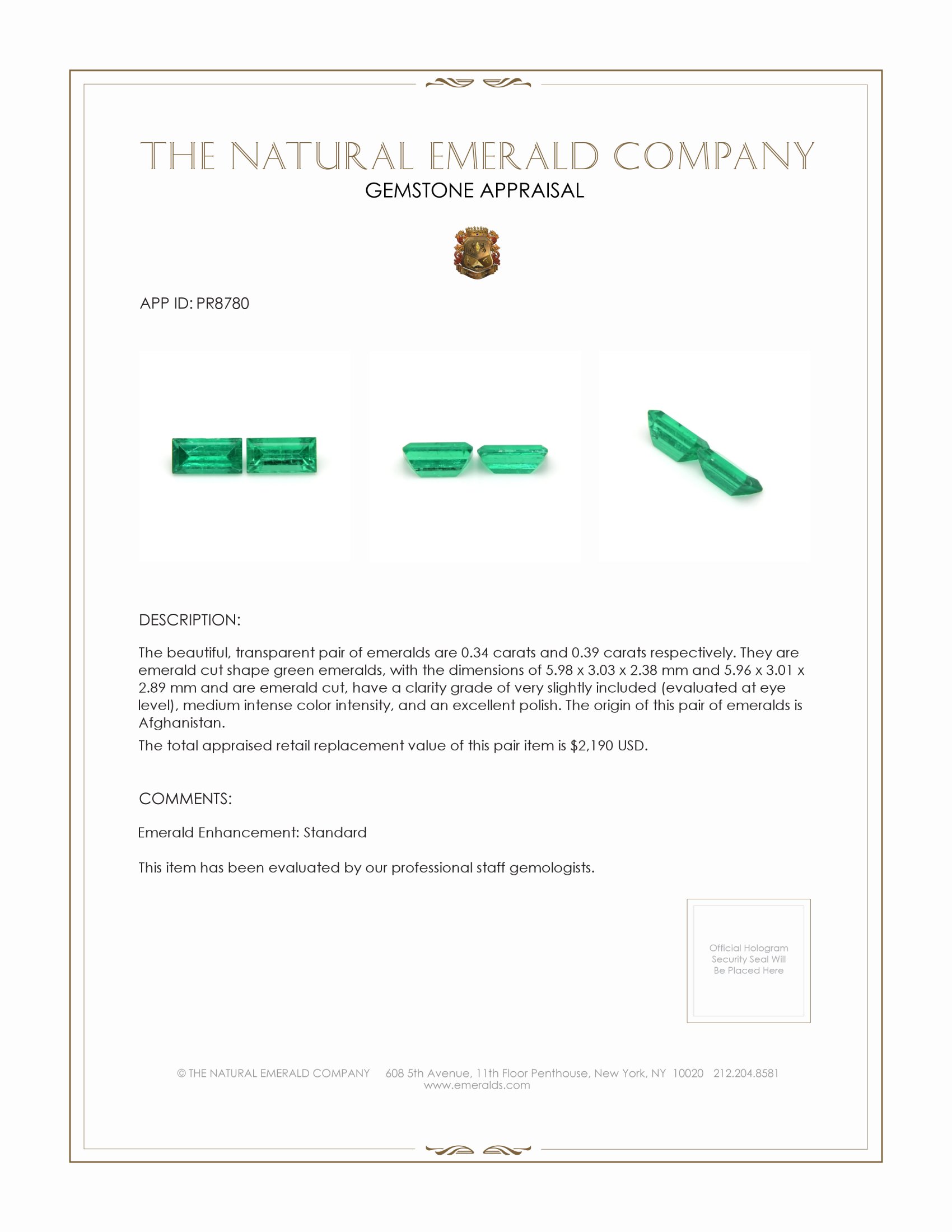 0.73 Ct.Tw. Emerald Pair from Afghanistan