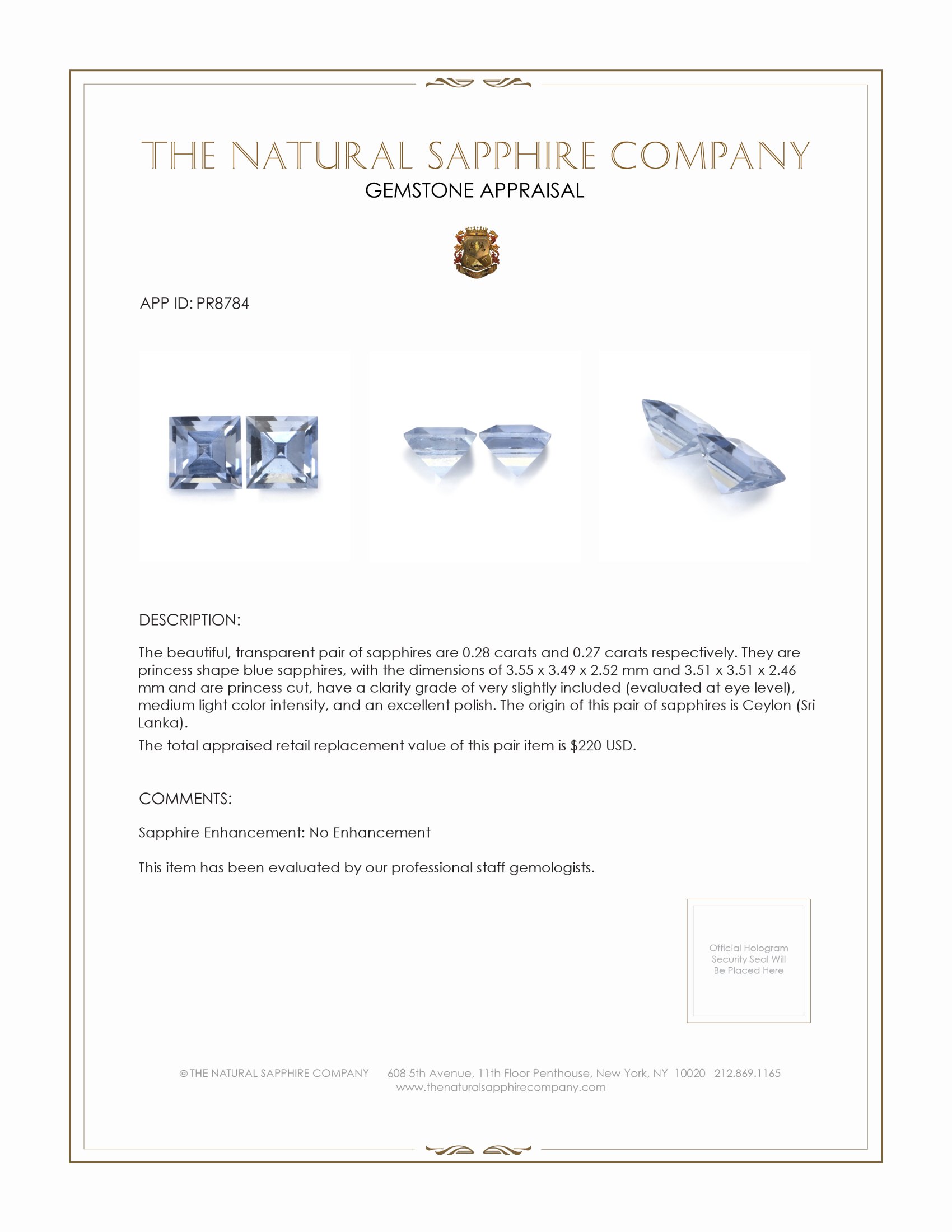 0.55 Ct.Tw. Blue Sapphire Pair from Ceylon (Sri Lanka)