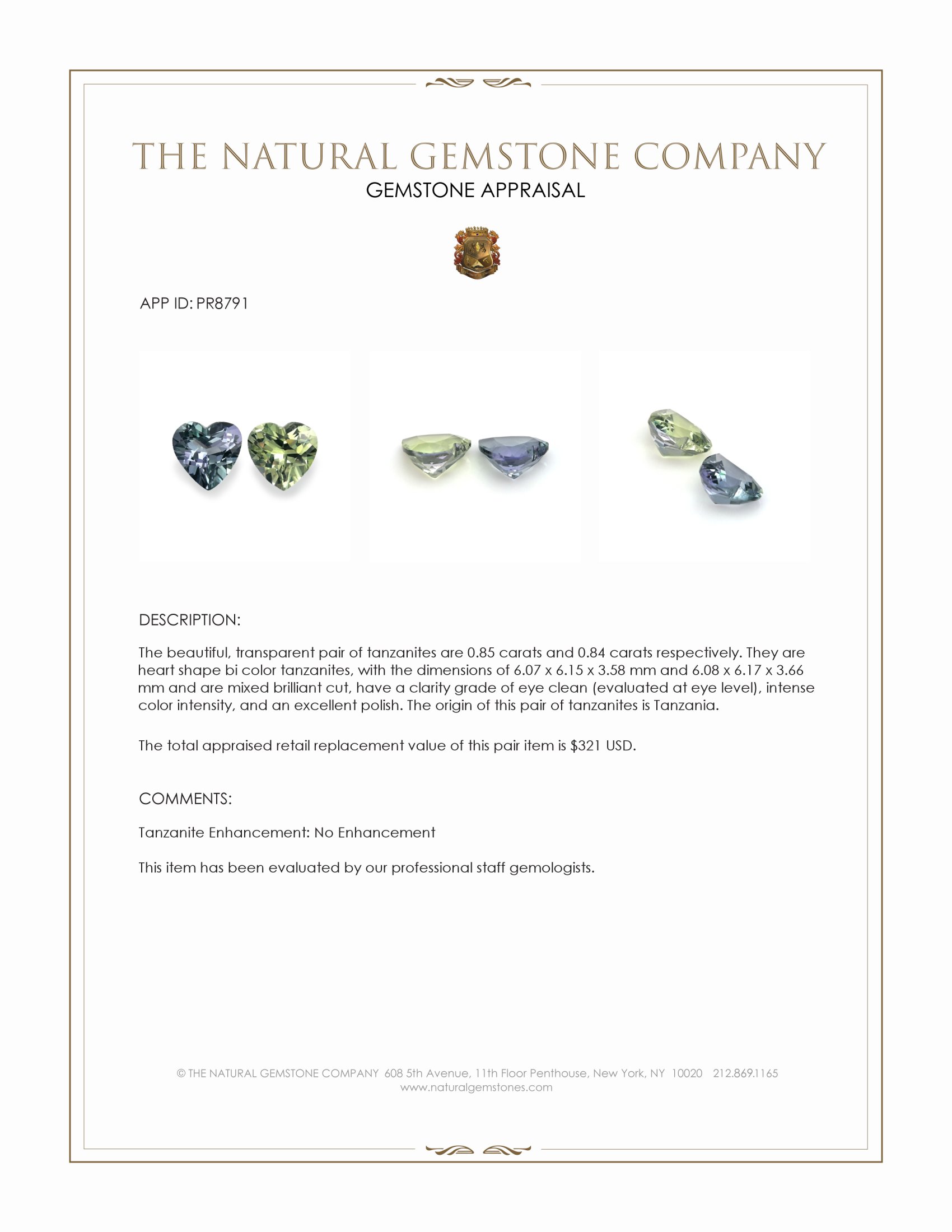 1.69 Ct.Tw. Bi Color Tanzanite Pair from Tanzania