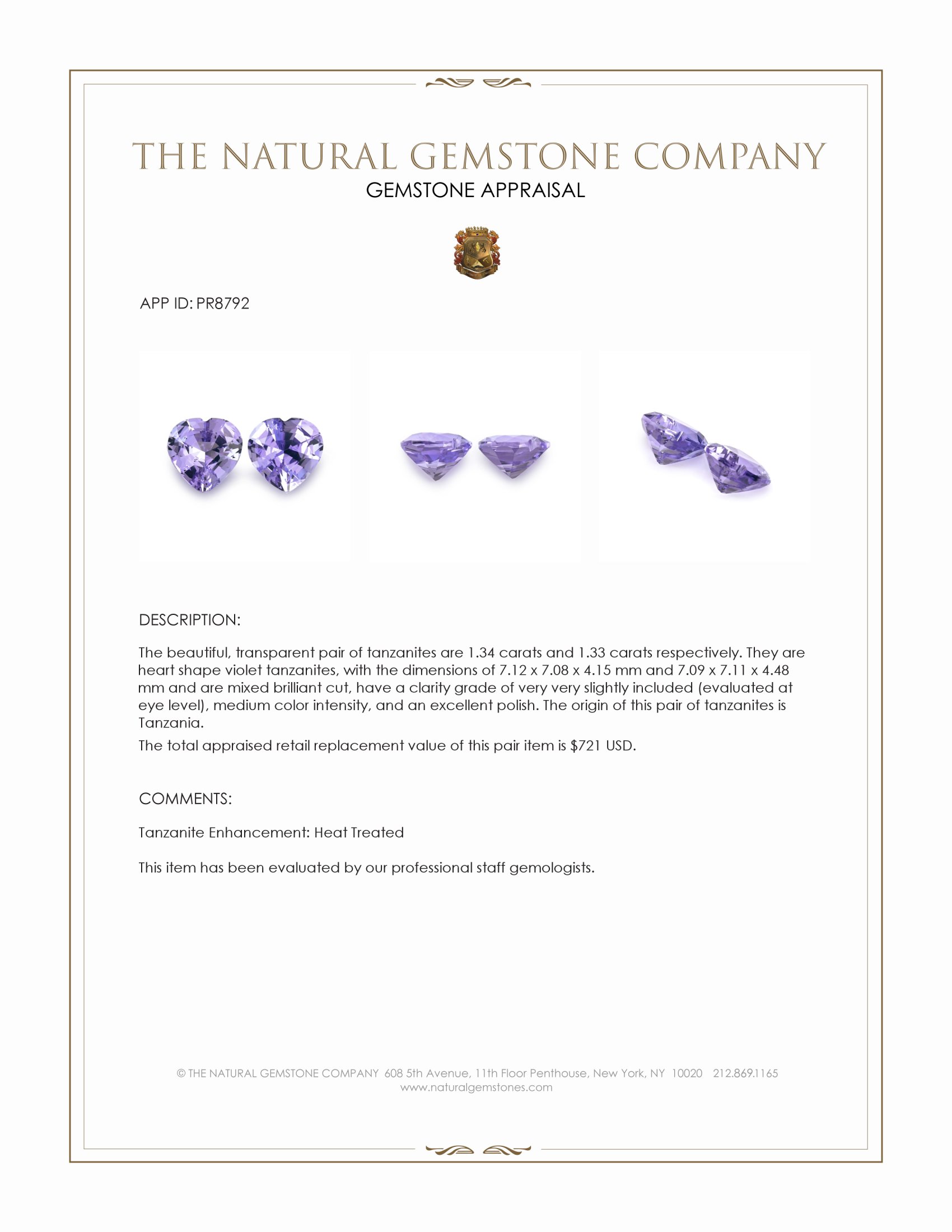 2.67 Ct.Tw. Tanzanite Pair from Tanzania