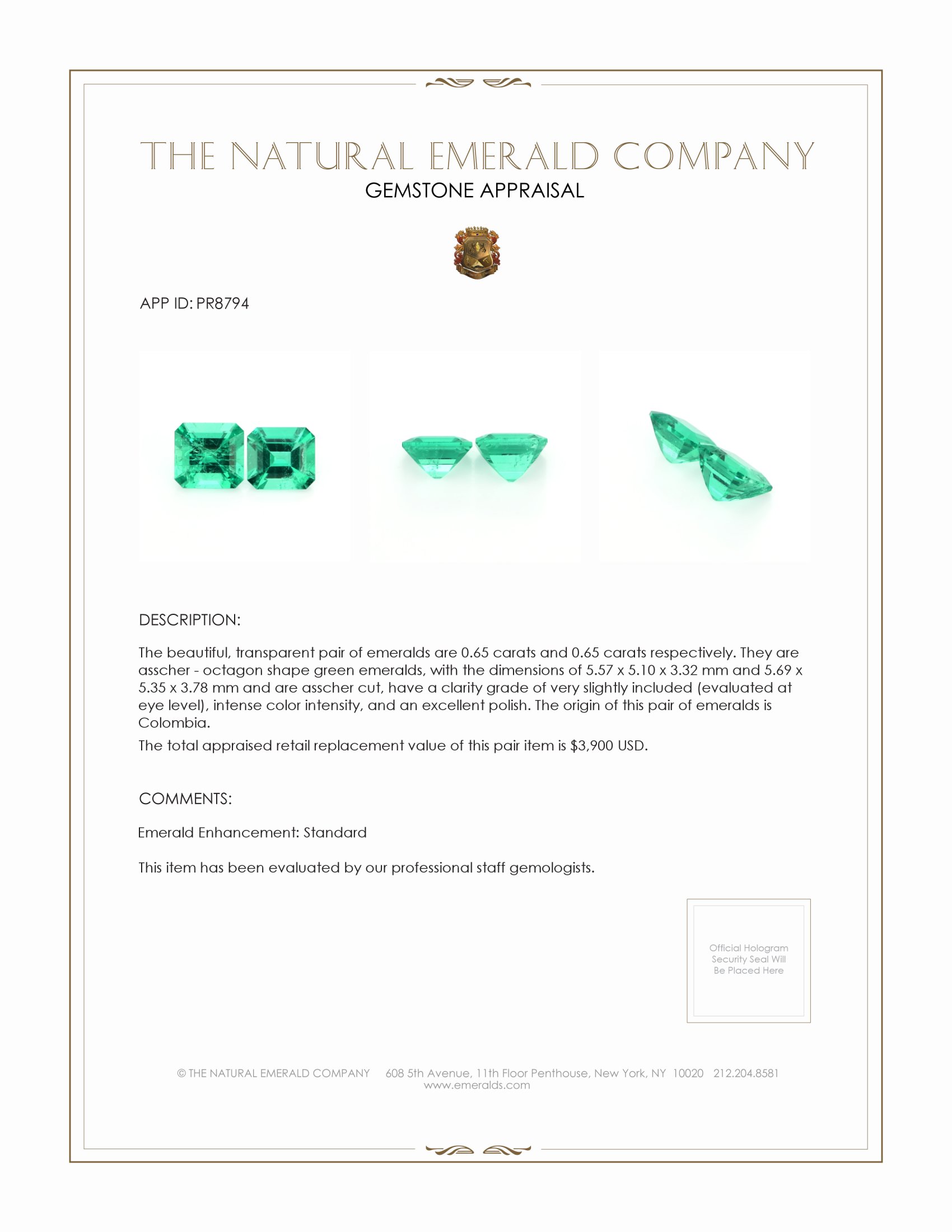 1.30 Ct.Tw. Emerald Pair from Colombia
