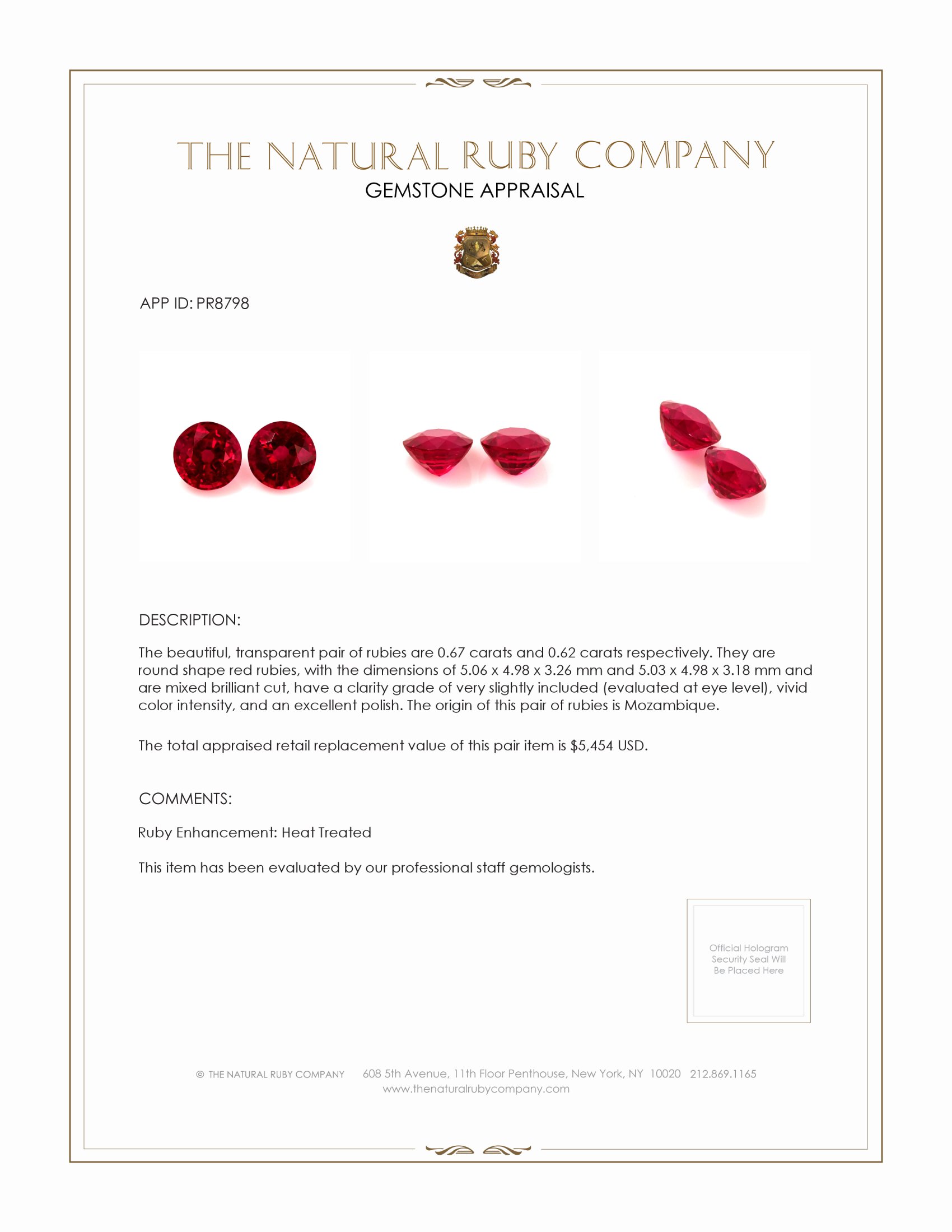 1.29 Ct.Tw. Ruby Pair from Mozambique