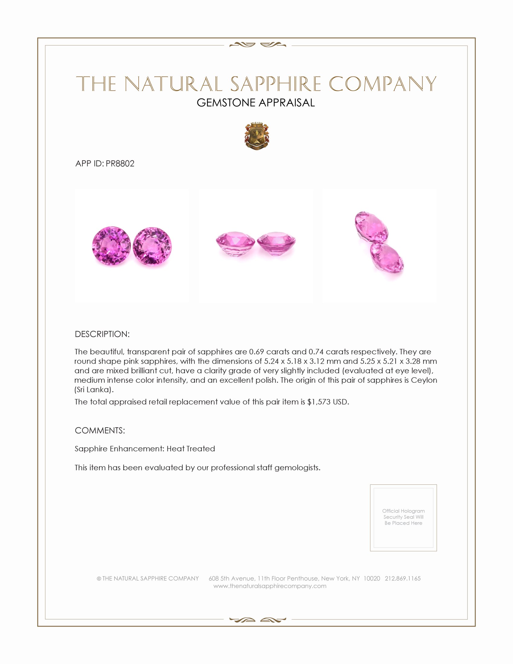 1.43 Ct.Tw. Pink Sapphire Pair from Ceylon (Sri Lanka)