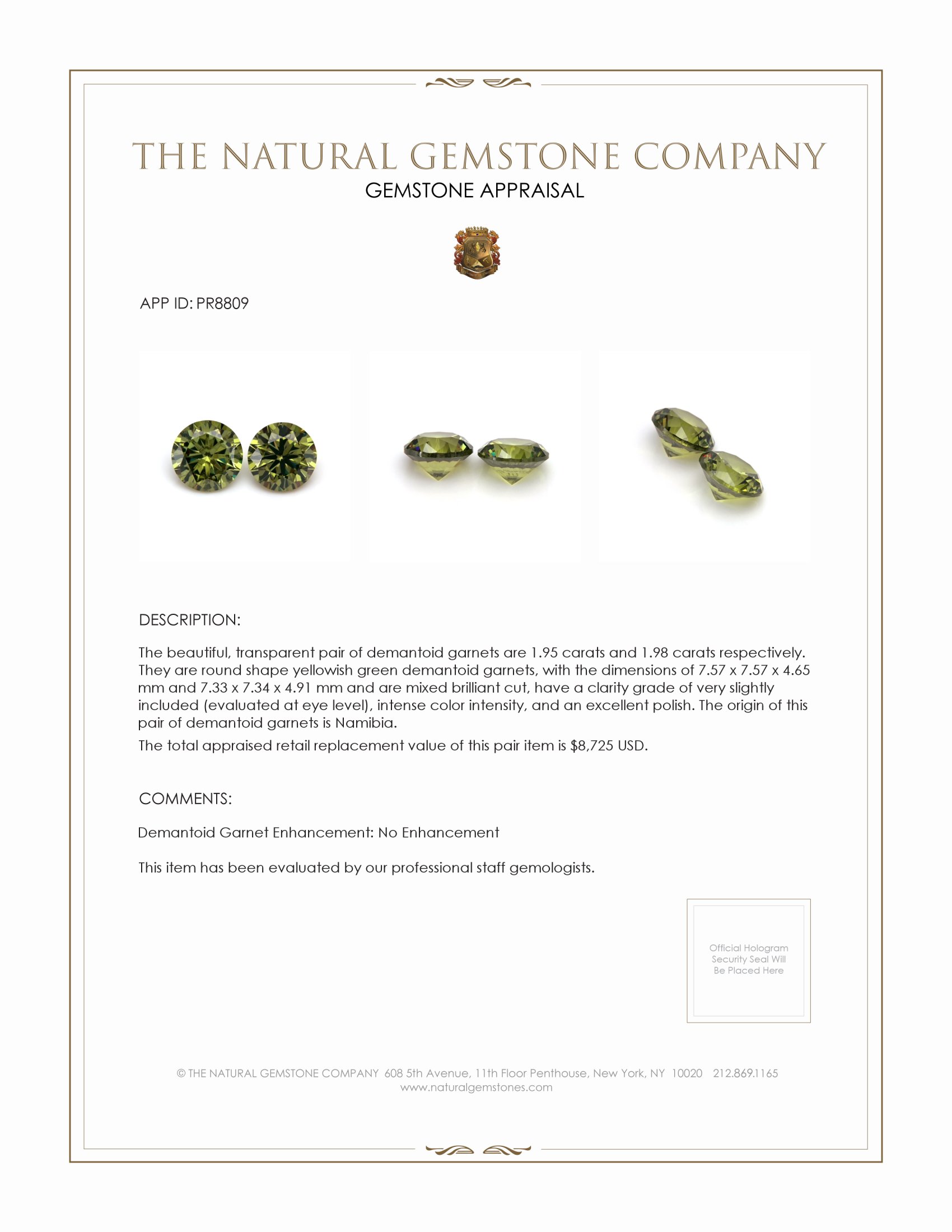 3.93 Ct.Tw. Demantoid Garnet Pair from Namibia