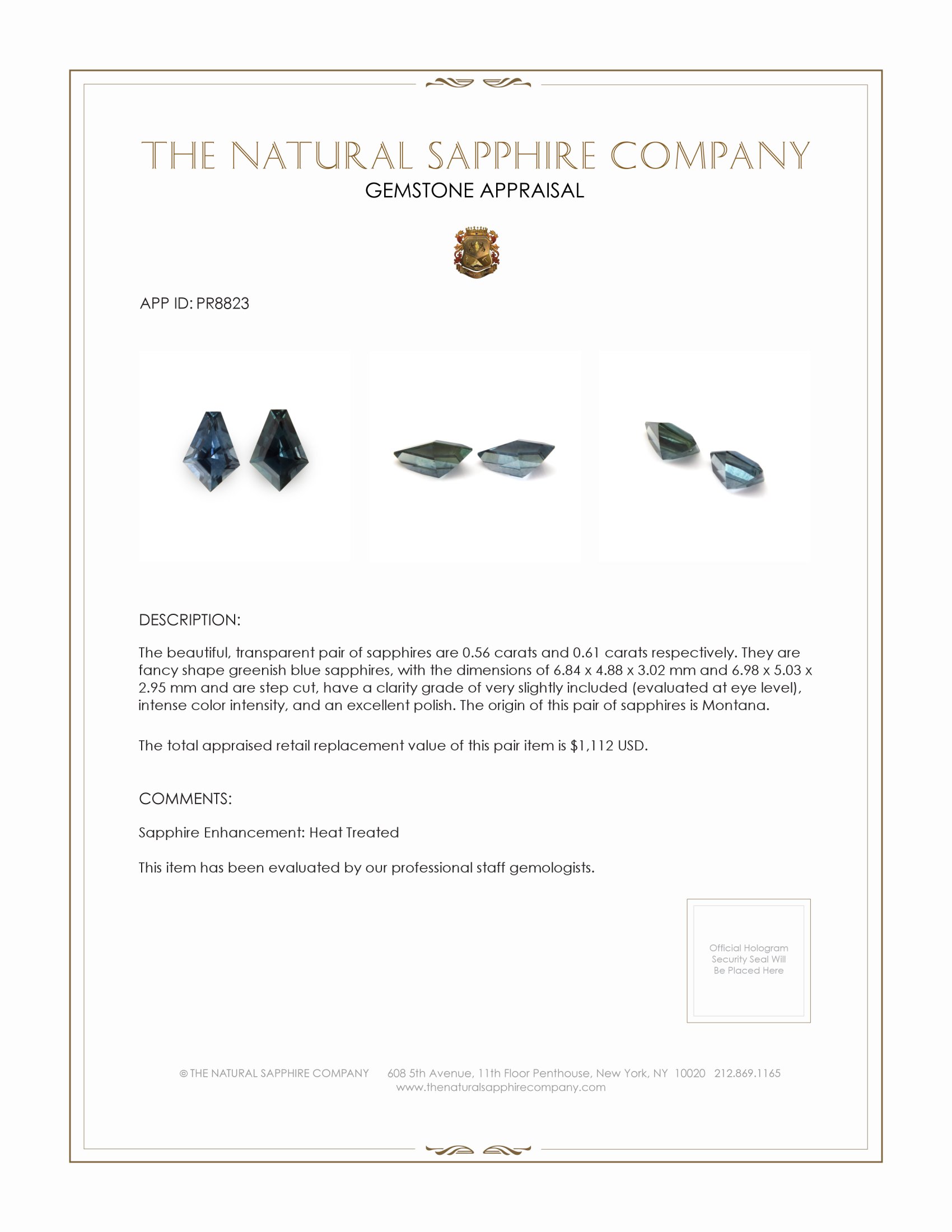 1.17 Ct.Tw. Greenish Blue Sapphire Pair from Montana