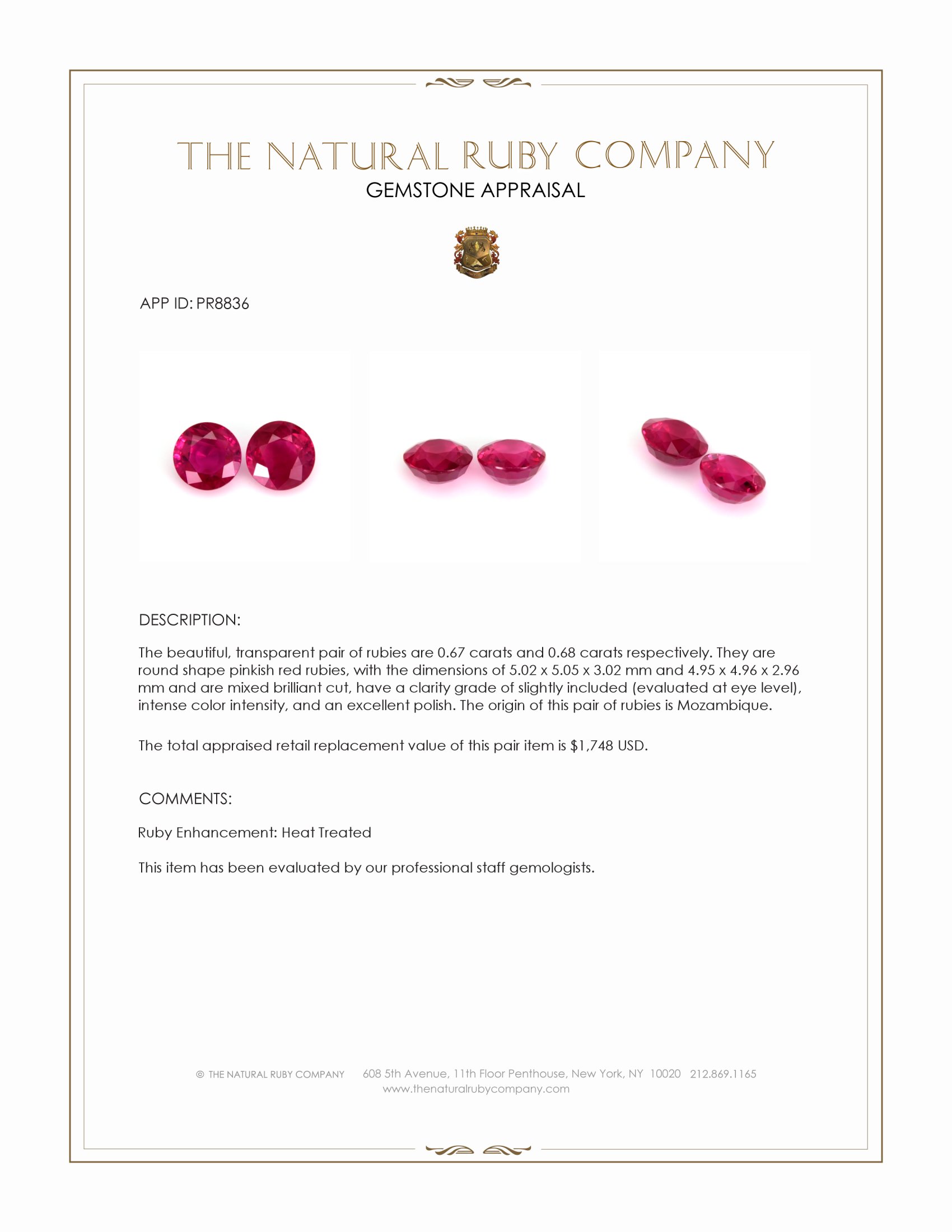 1.35 Ct.Tw. Pinkish Red Ruby Pair from Mozambique