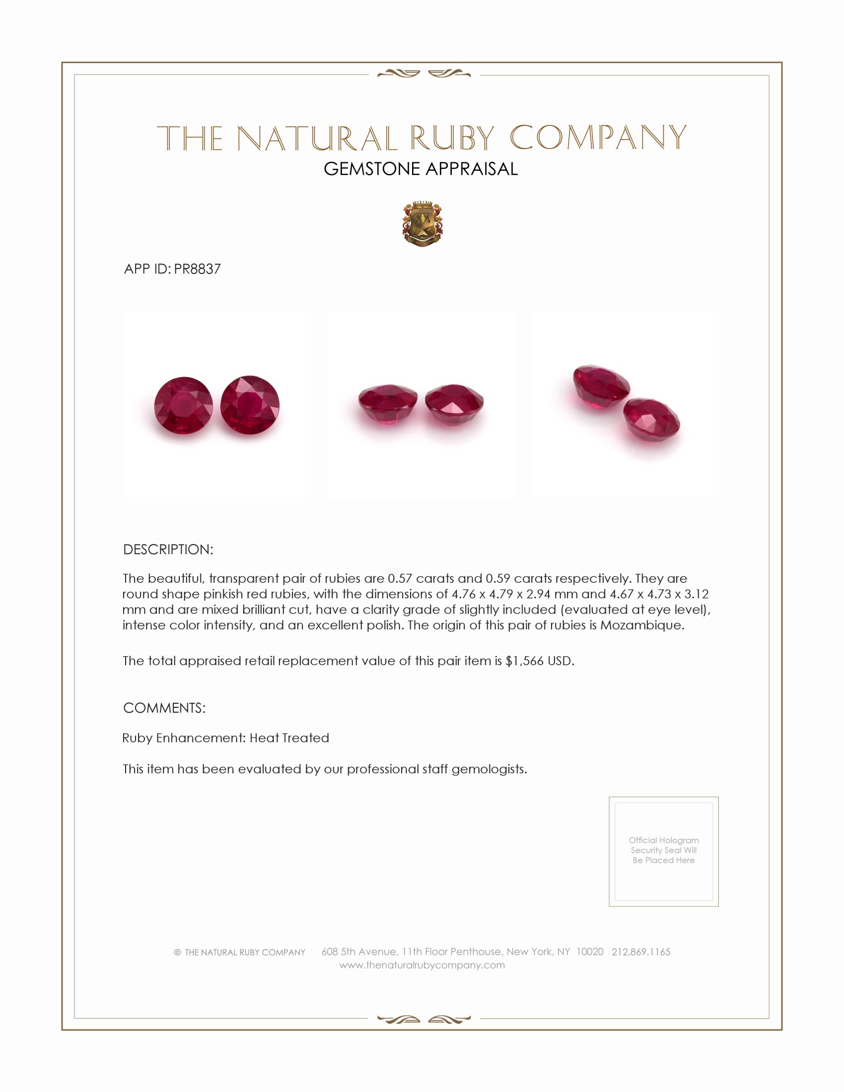 1.16 Ct.Tw. Ruby Pair from Mozambique