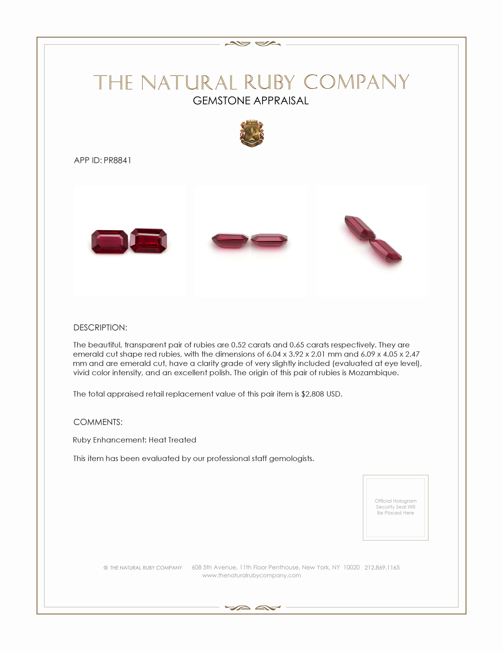1.17 Ct.Tw. Ruby Pair from Mozambique