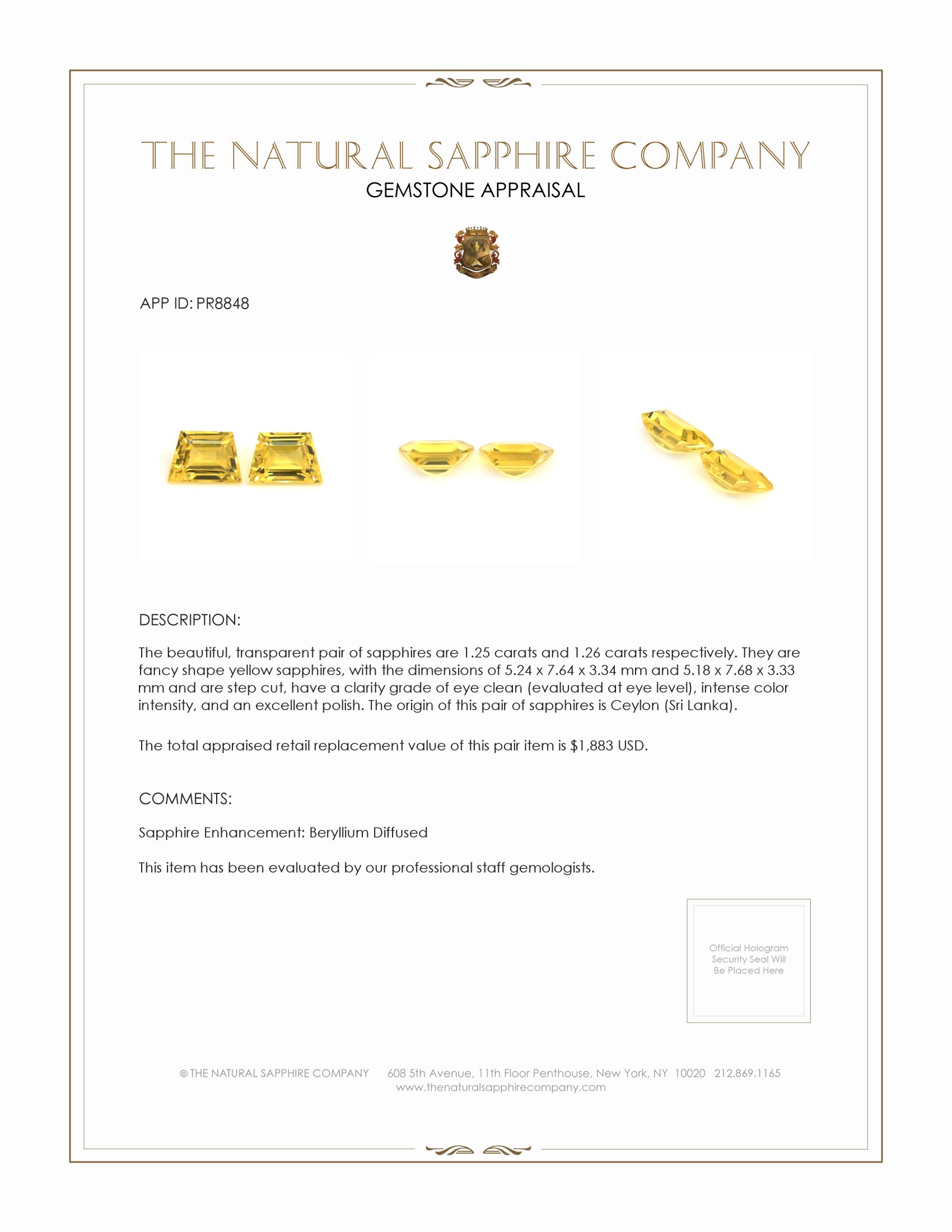 2.51 Ct.Tw. Yellow Sapphire Pair from Ceylon (Sri Lanka)