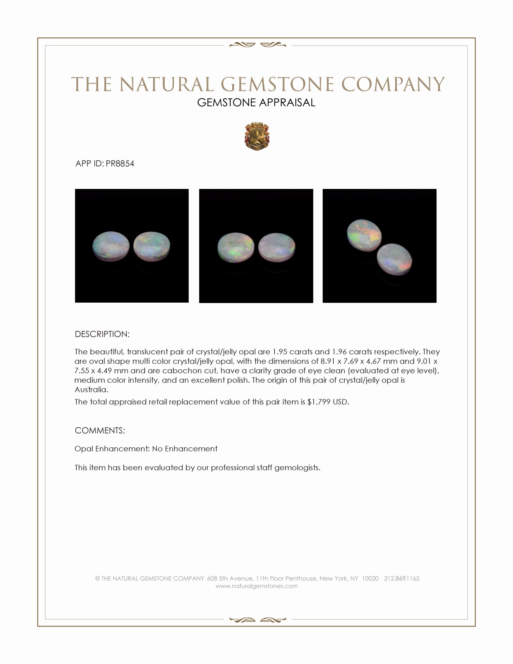 3.91 Ct.Tw. Cabochon Opal Pair from Australia