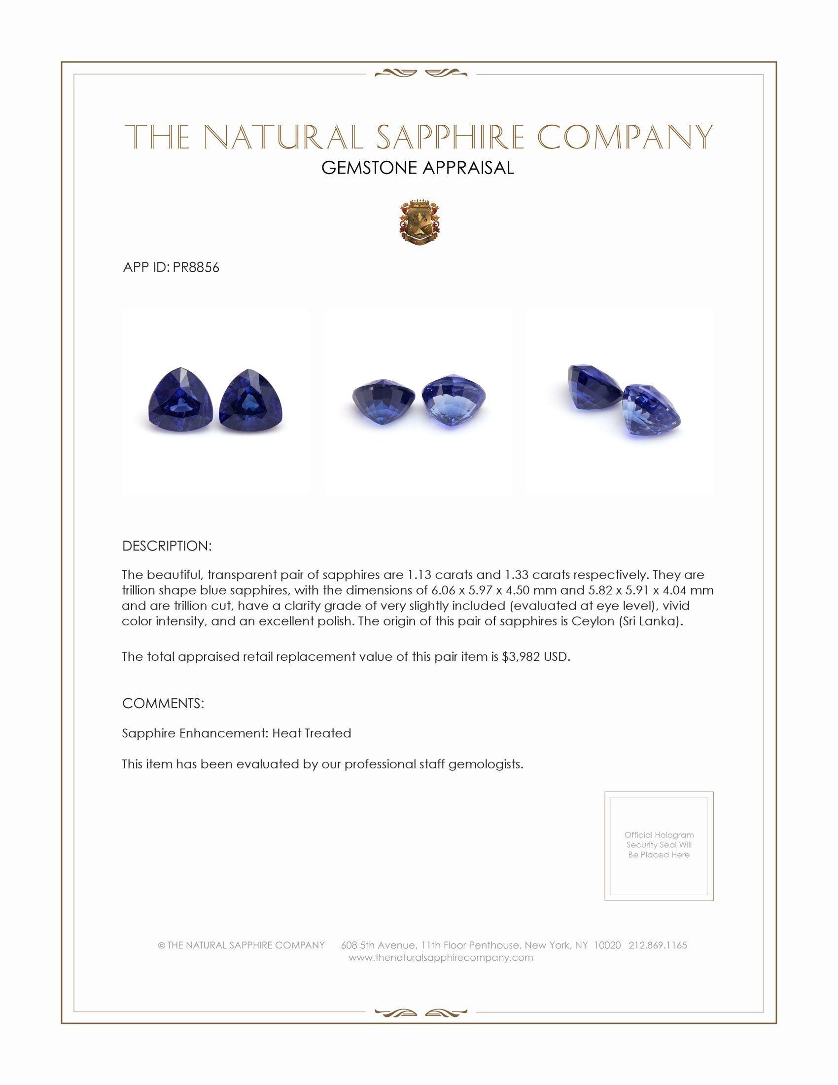 2.46 Ct.Tw. Blue Sapphire Pair from Ceylon (Sri Lanka)