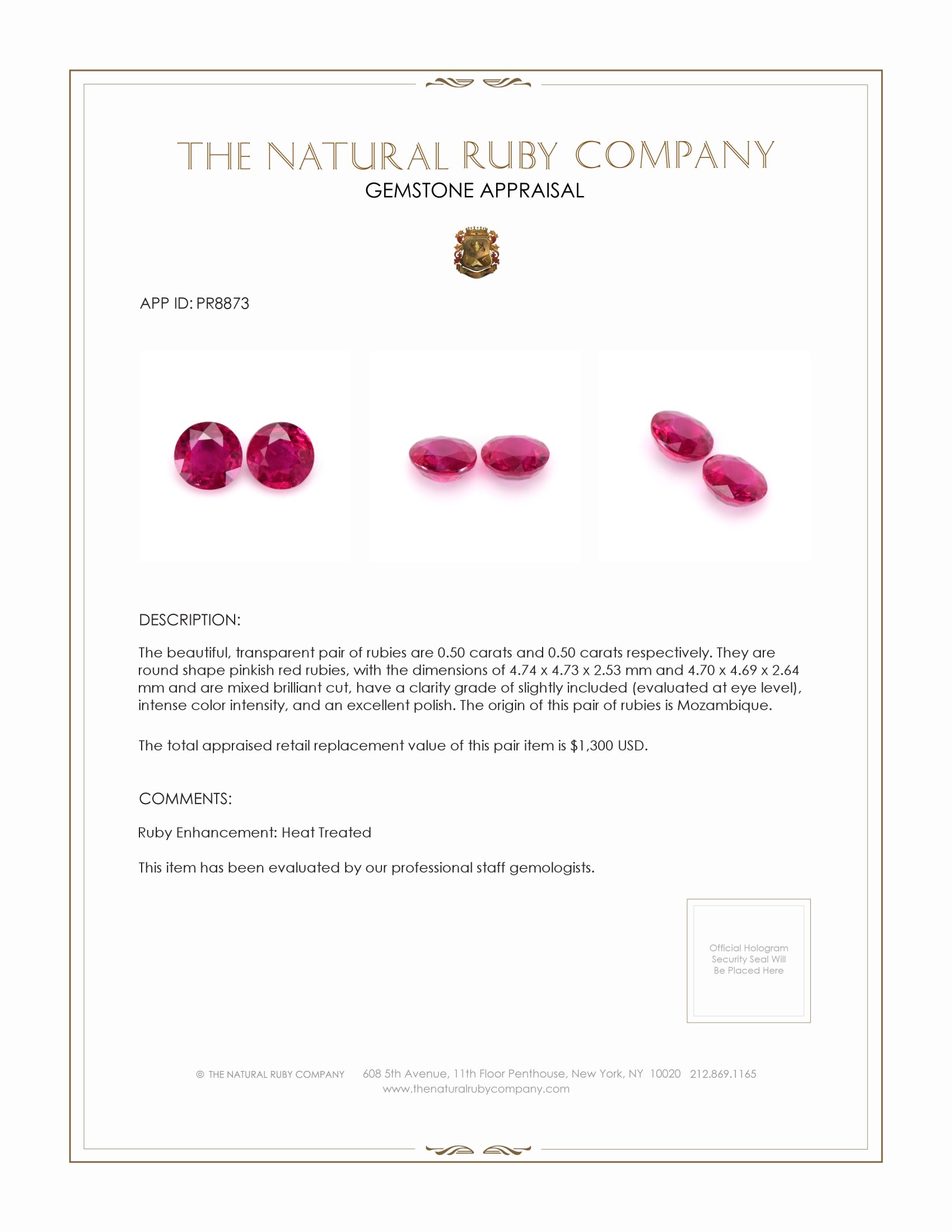 1.00 Ct.Tw. Ruby Pair from Mozambique